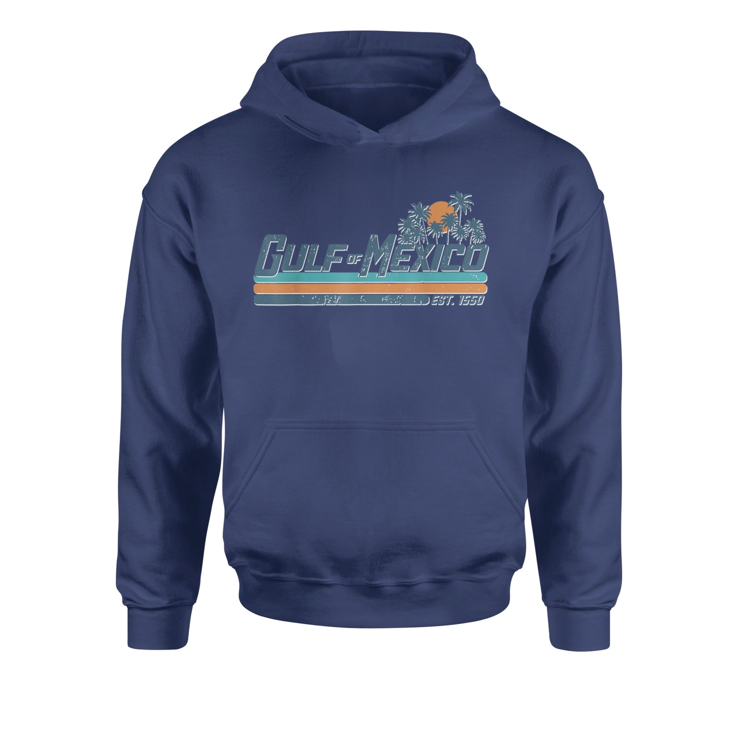 Gulf Of Mexico Established Year 1550 Youth-Sized Hoodie Navy Blue