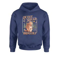 Quest Squad Broccoli Cat Fantasy Reader  Youth-Sized Hoodie Navy Blue
