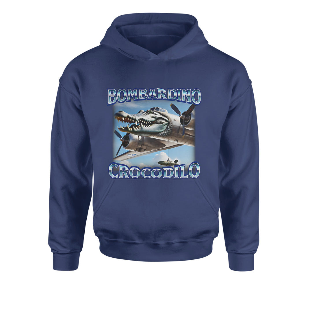 Bombardino Crocodilo Brainrot Youth-Sized Hoodie Navy Blue