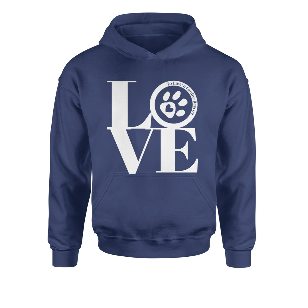TLC LOVE Dog Rescue Youth-Sized Hoodie Navy Blue