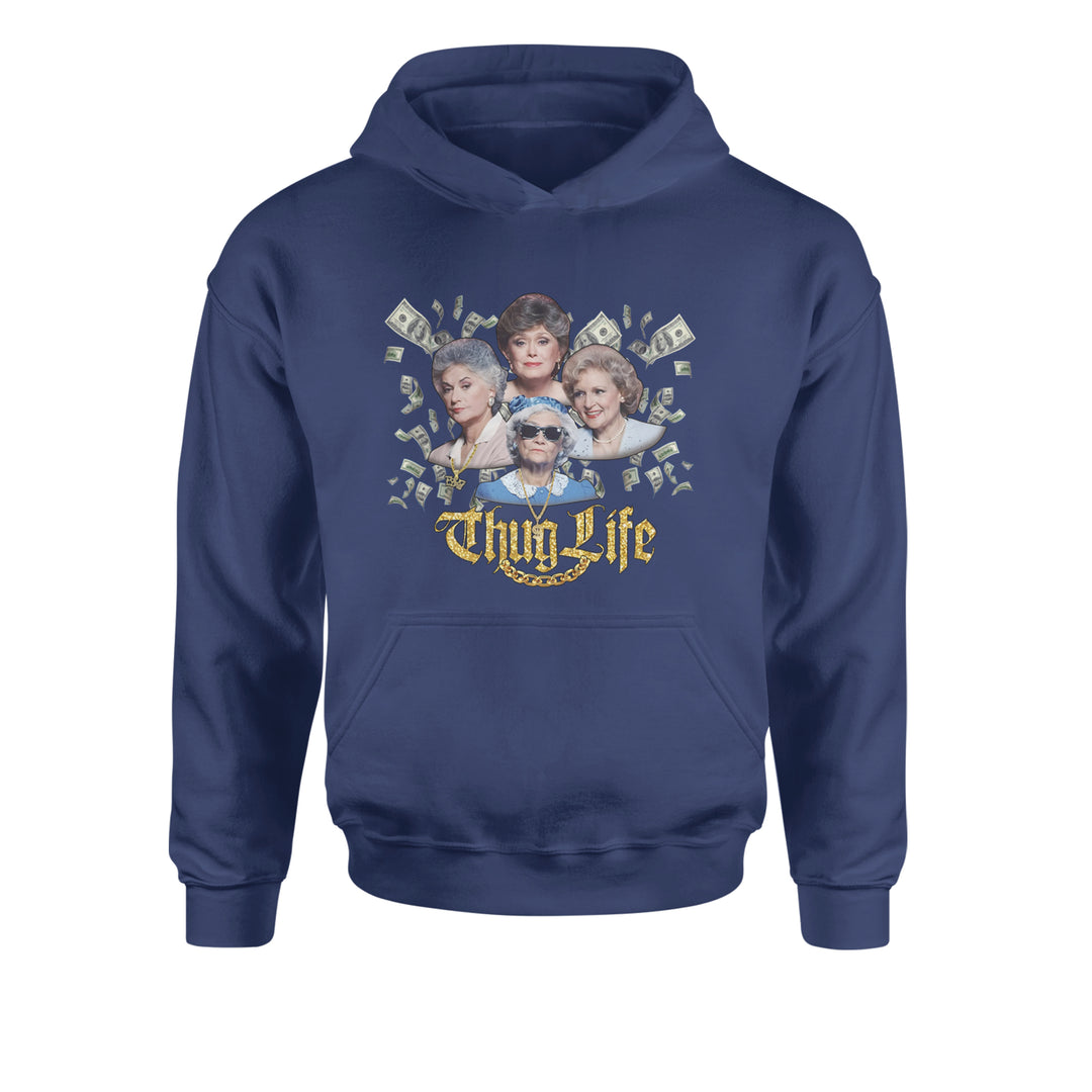 Golden Chain Thug Life Girls Youth-Sized Hoodie Navy Blue
