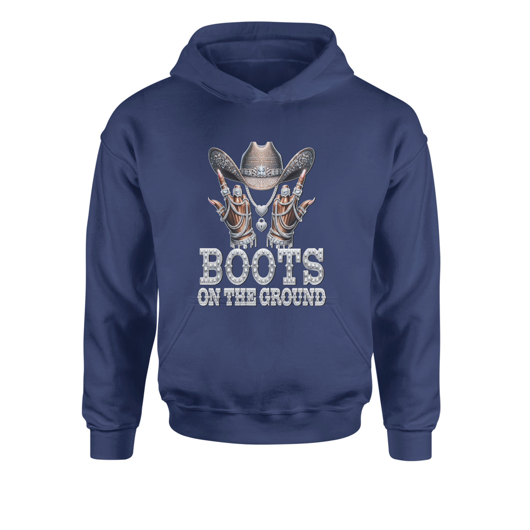 Boots On The Ground Bling Youth-Sized Hoodie Navy Blue