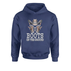 Boots On The Ground Bling Youth-Sized Hoodie Navy Blue