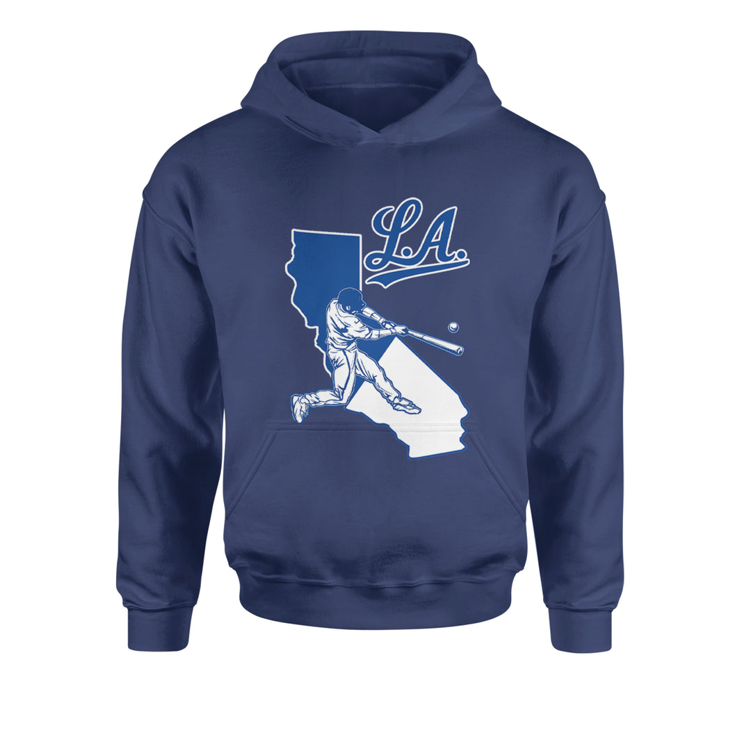 Los Angeles Baseball Batter Up Youth-Sized Hoodie Navy Blue