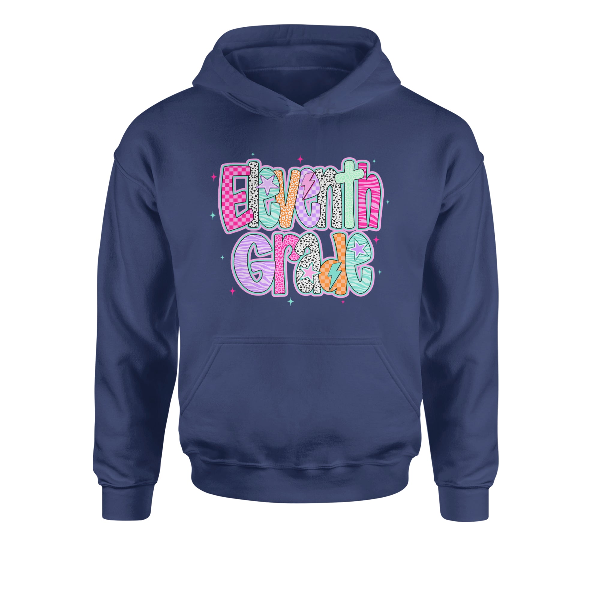 Eleventh Grade Extra Colorful Back to School Youth-Sized Hoodie Navy Blue