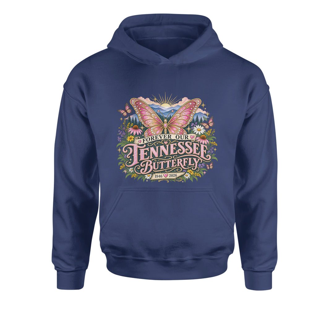 Forever Our Tennessee Butterfly Dolly Youth-Sized Hoodie Navy Blue