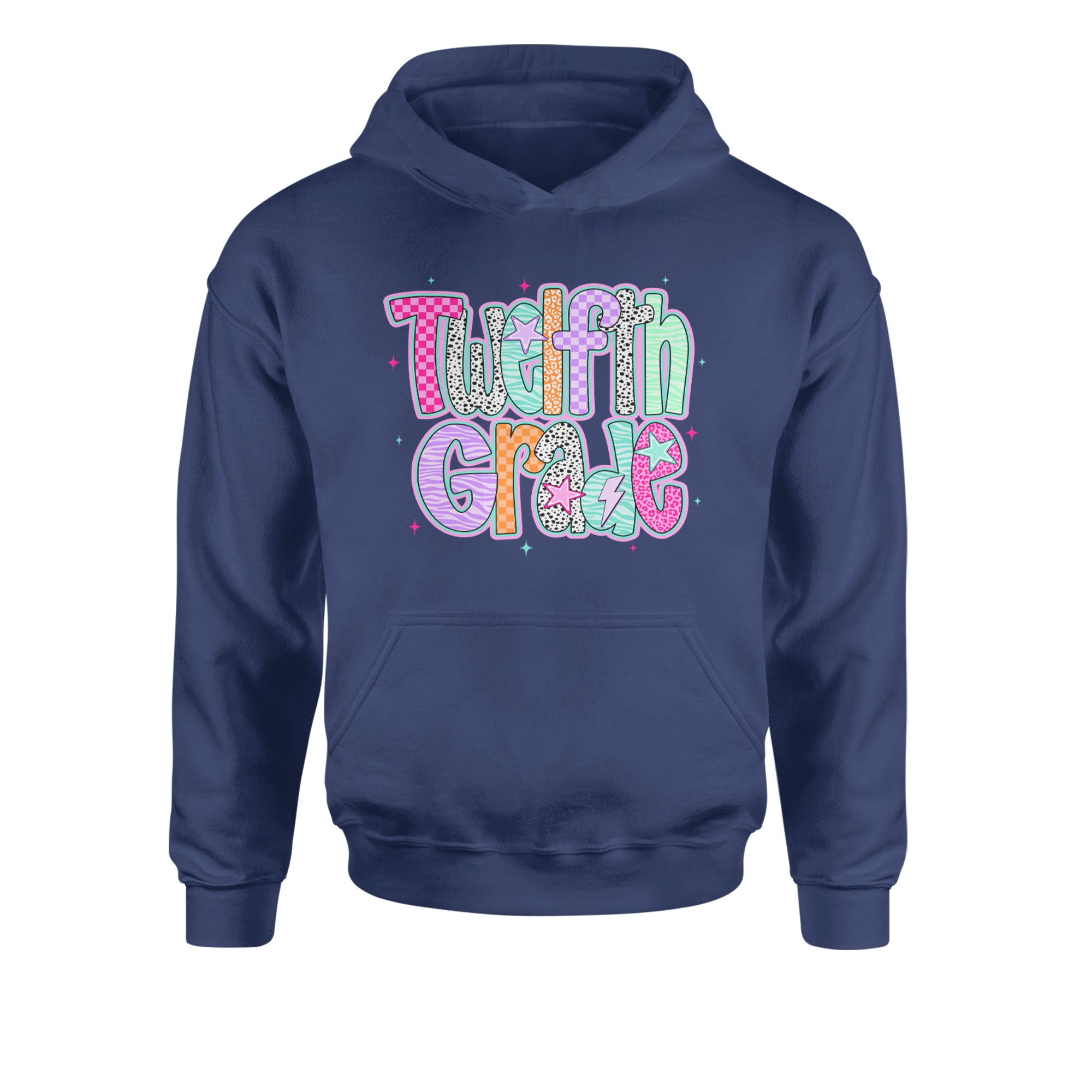 Senior Year Colorful Back to School Youth-Sized Hoodie Navy Blue