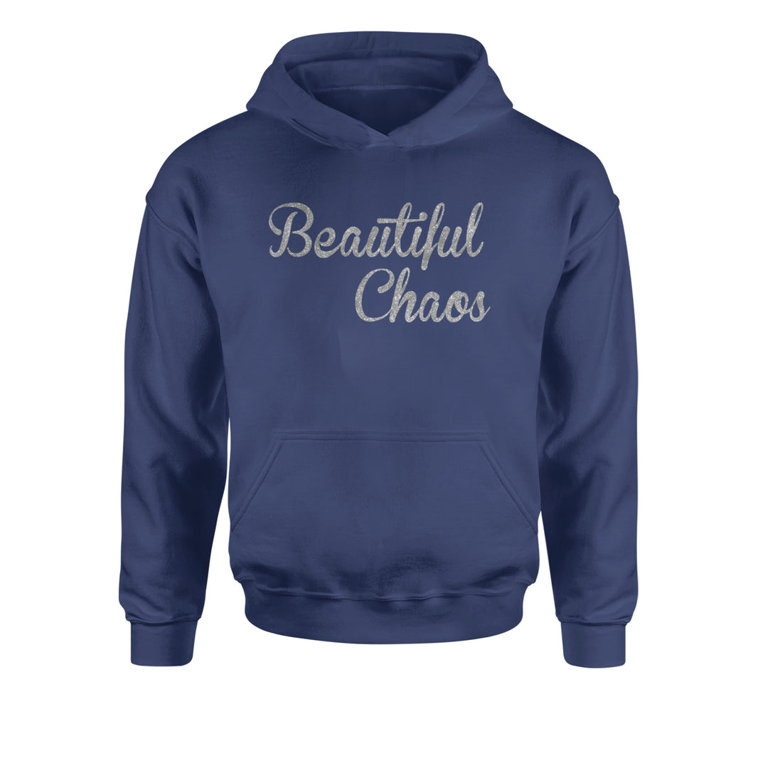 Beautiful Chaos Glitter Music Festival Youth-Sized Hoodie Navy Blue