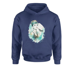 Mrs. Herpburn Iconic Watercolors Youth-Sized Hoodie Navy Blue
