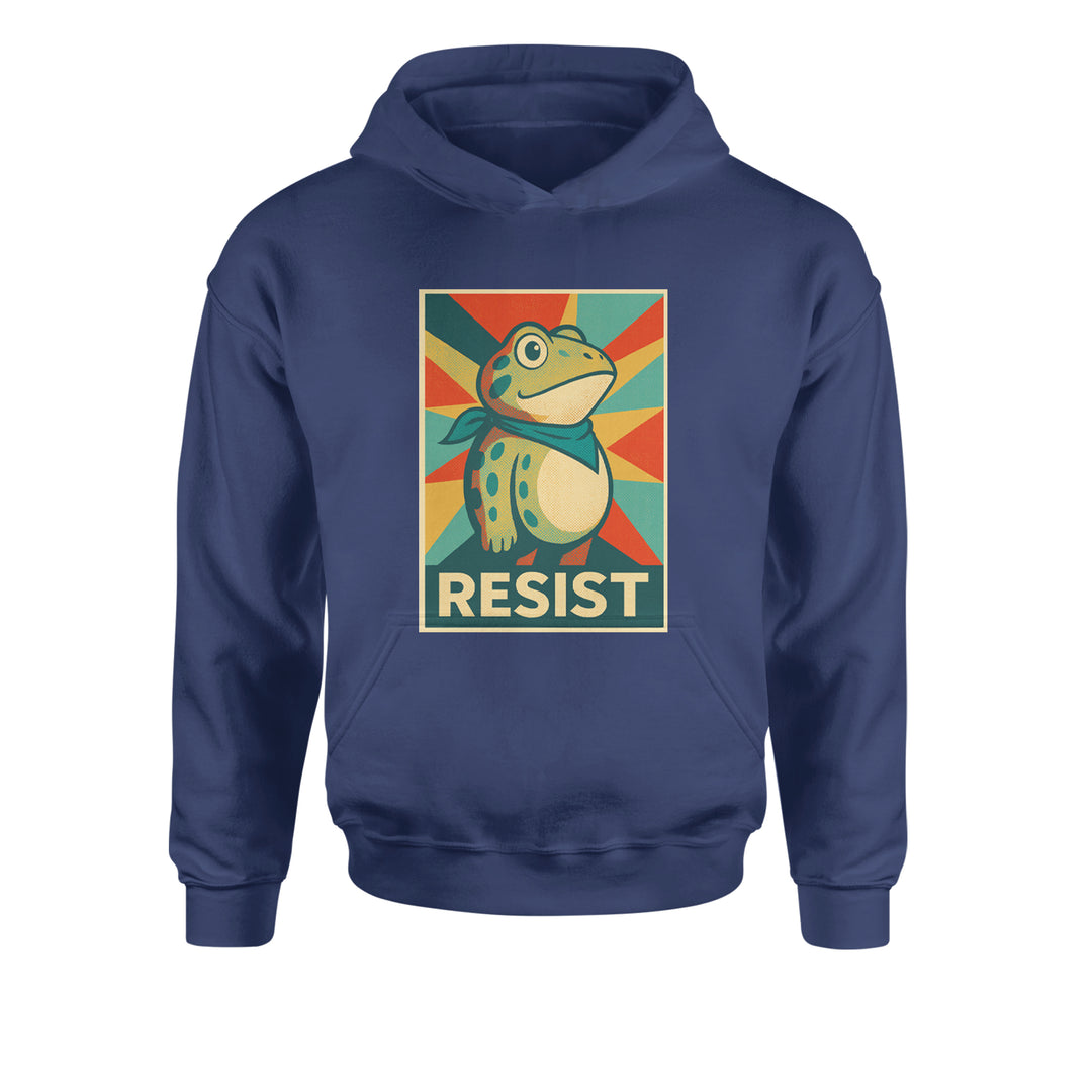 Resist Portland Protest Frog Youth-Sized Hoodie Navy Blue