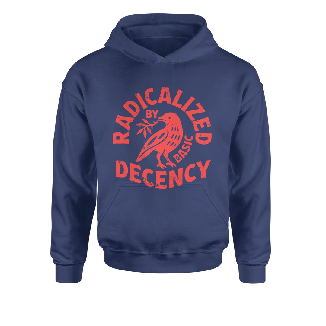 Radicalized by Basic Decency Dove Protest Statement Youth-Sized Hoodie Navy Blue