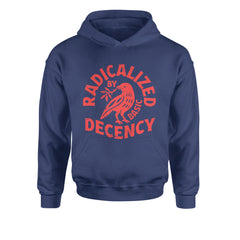 Radicalized by Basic Decency Dove Protest Statement Youth-Sized Hoodie Navy Blue