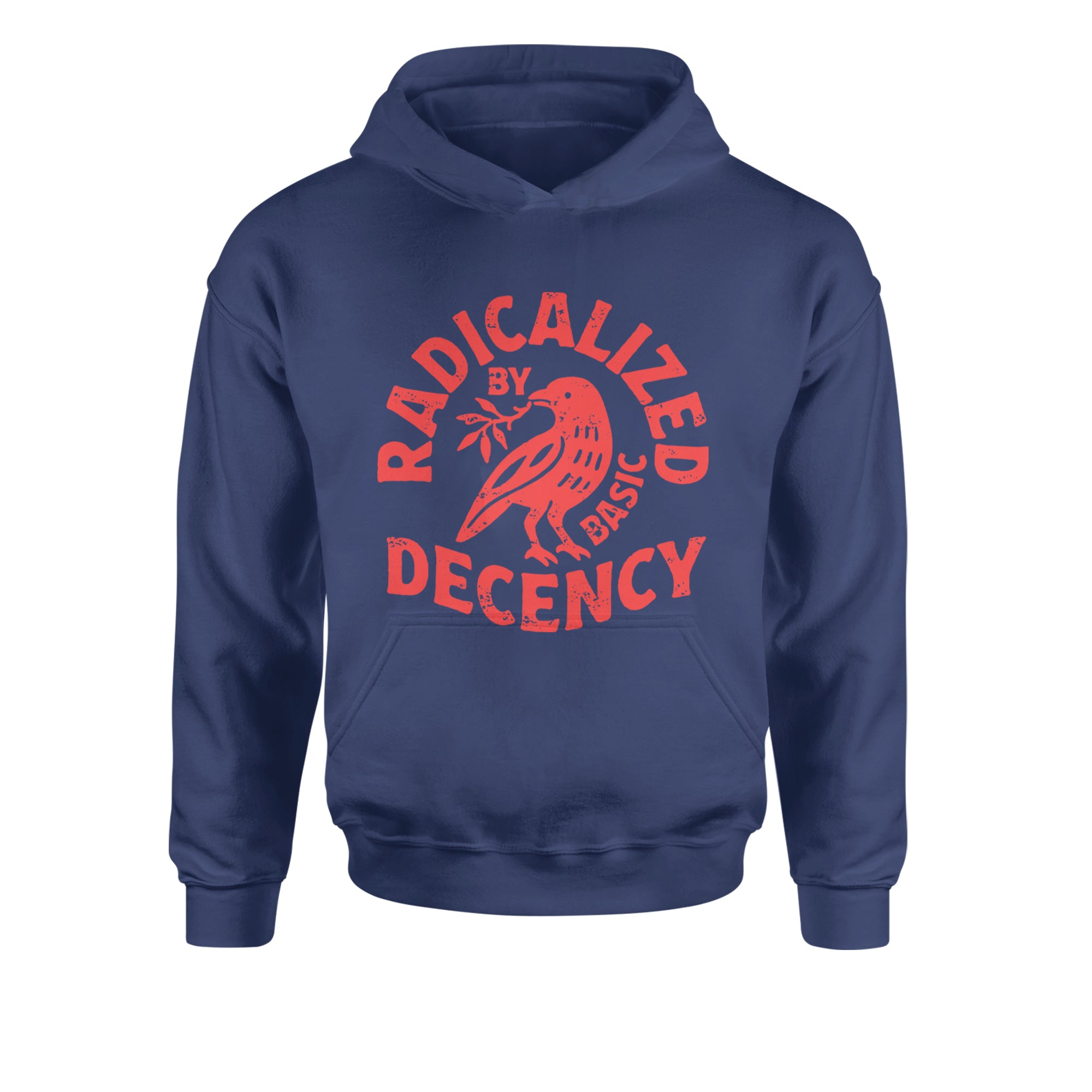 Radicalized by Basic Decency Dove Protest Statement Youth-Sized Hoodie Navy Blue