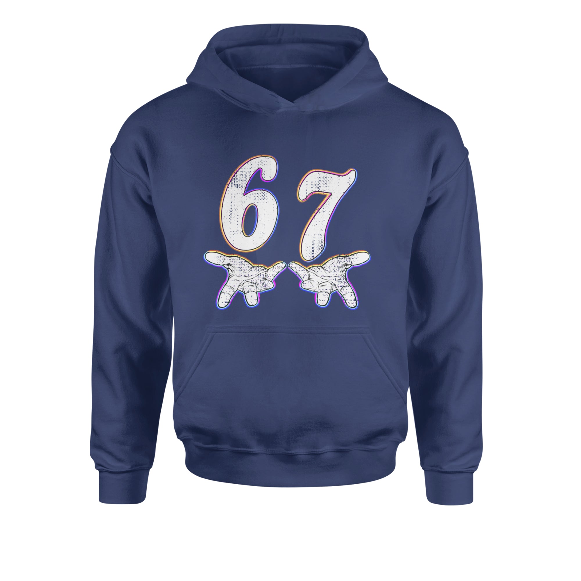 67 Hands Meme Viral Drill Youth-Sized Hoodie Navy Blue