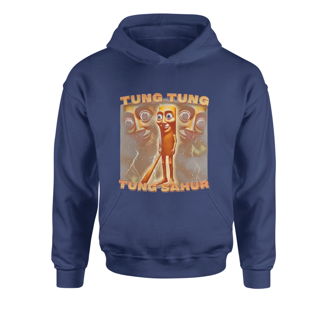 Tung Tung Tung Sahur Enforcer Youth-Sized Hoodie Navy Blue