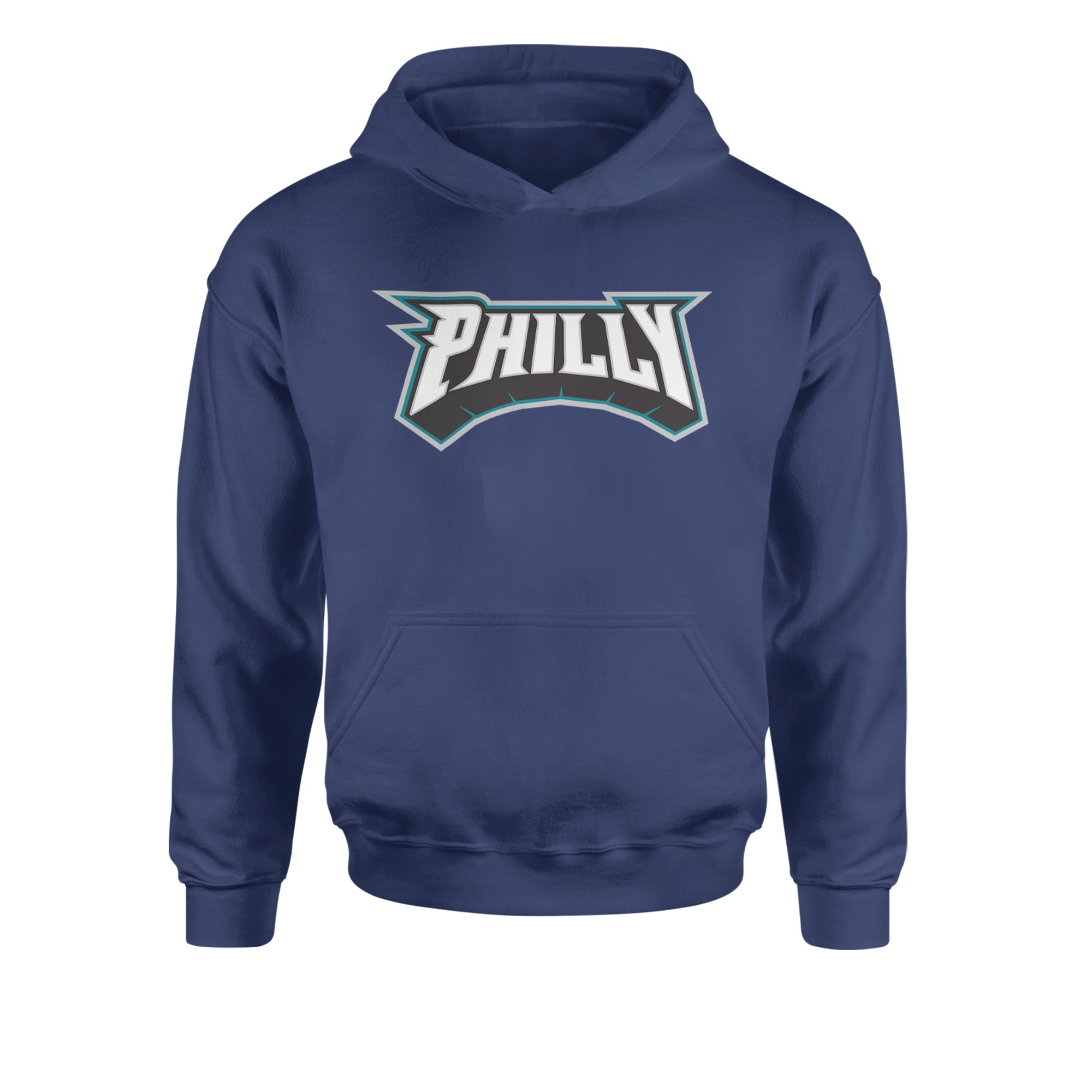 Philly Bold Block Throwback Youth-Sized Hoodie Navy Blue