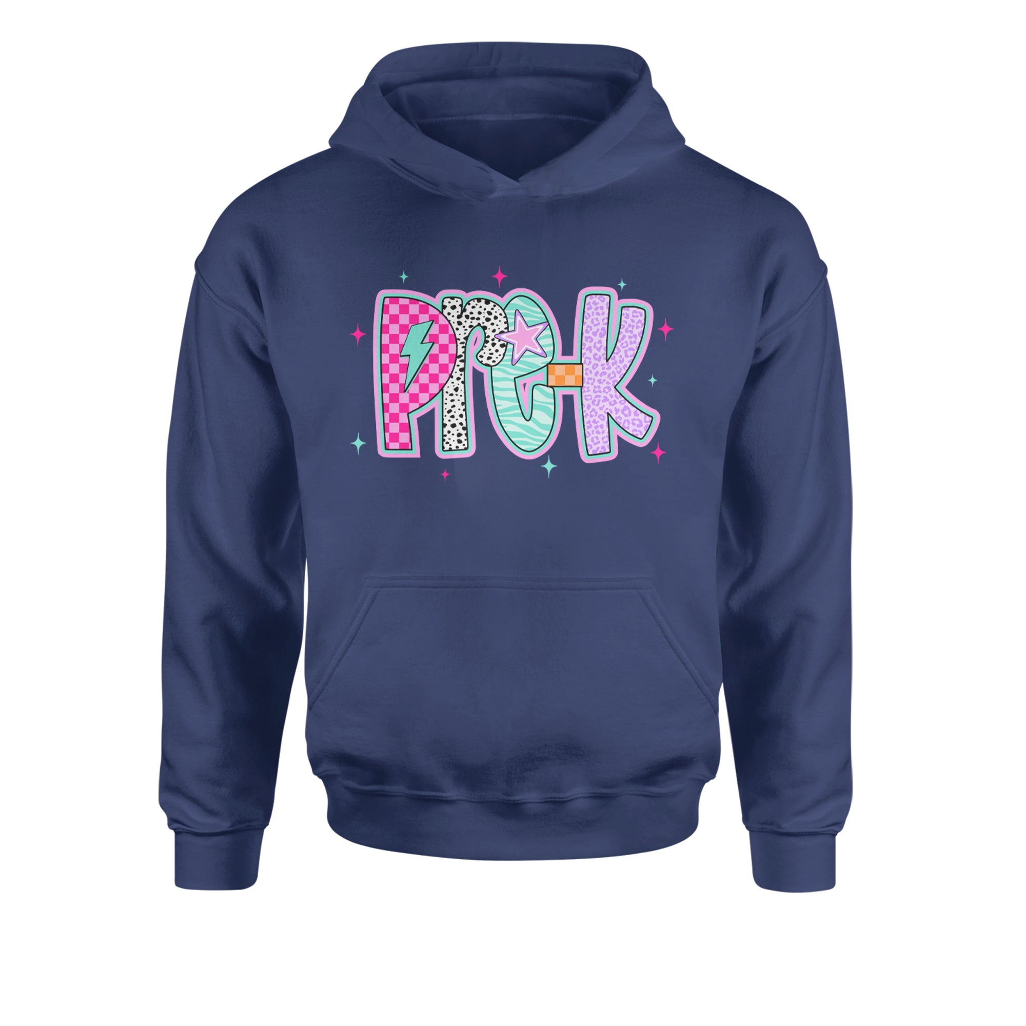 Pre-K Party Time Colorful Back to School Youth-Sized Hoodie Navy Blue