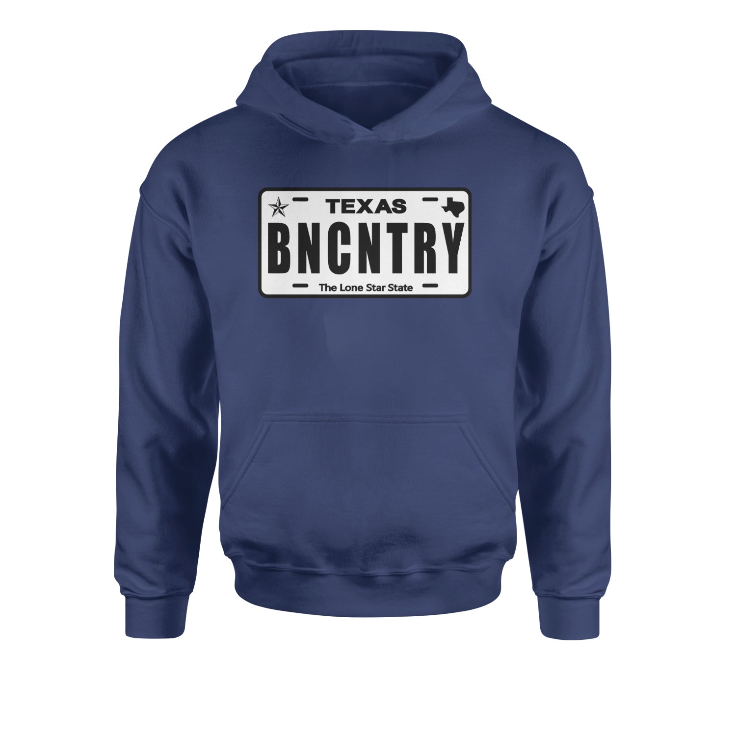 Texas License Plate BNCNTRY Youth-Sized Hoodie Navy Blue