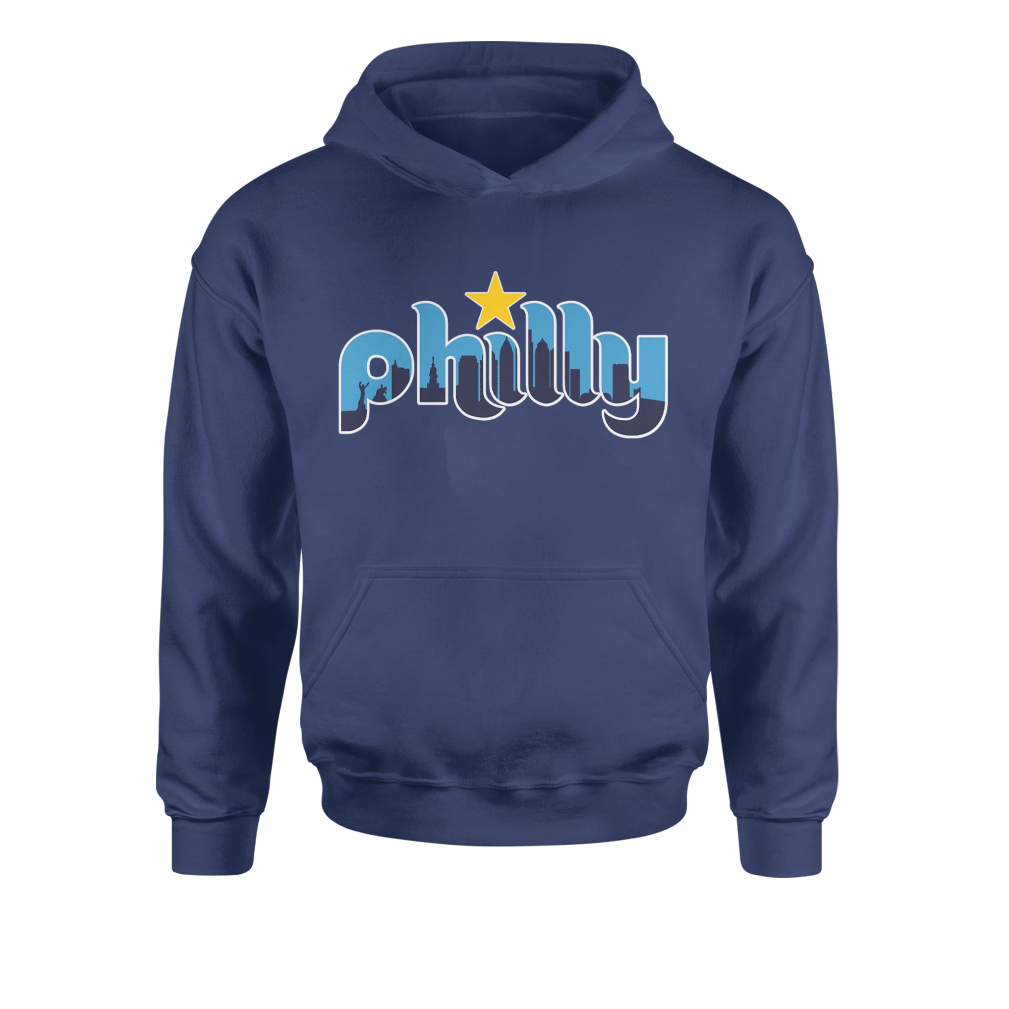 Skyline Philly Philadelphia Youth-Sized Hoodie Navy Blue