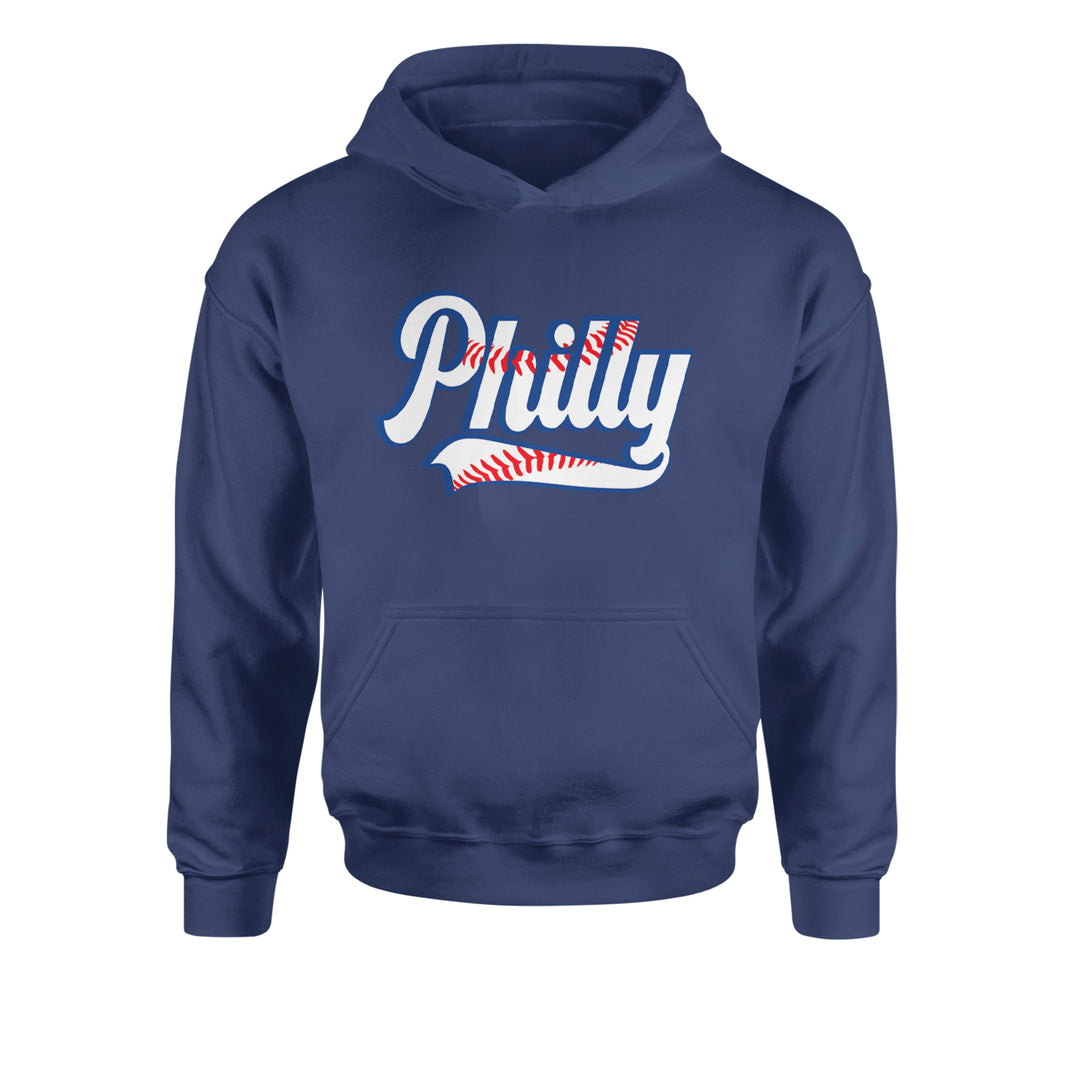 Philly Baseball Stitching Youth-Sized Hoodie Navy Blue
