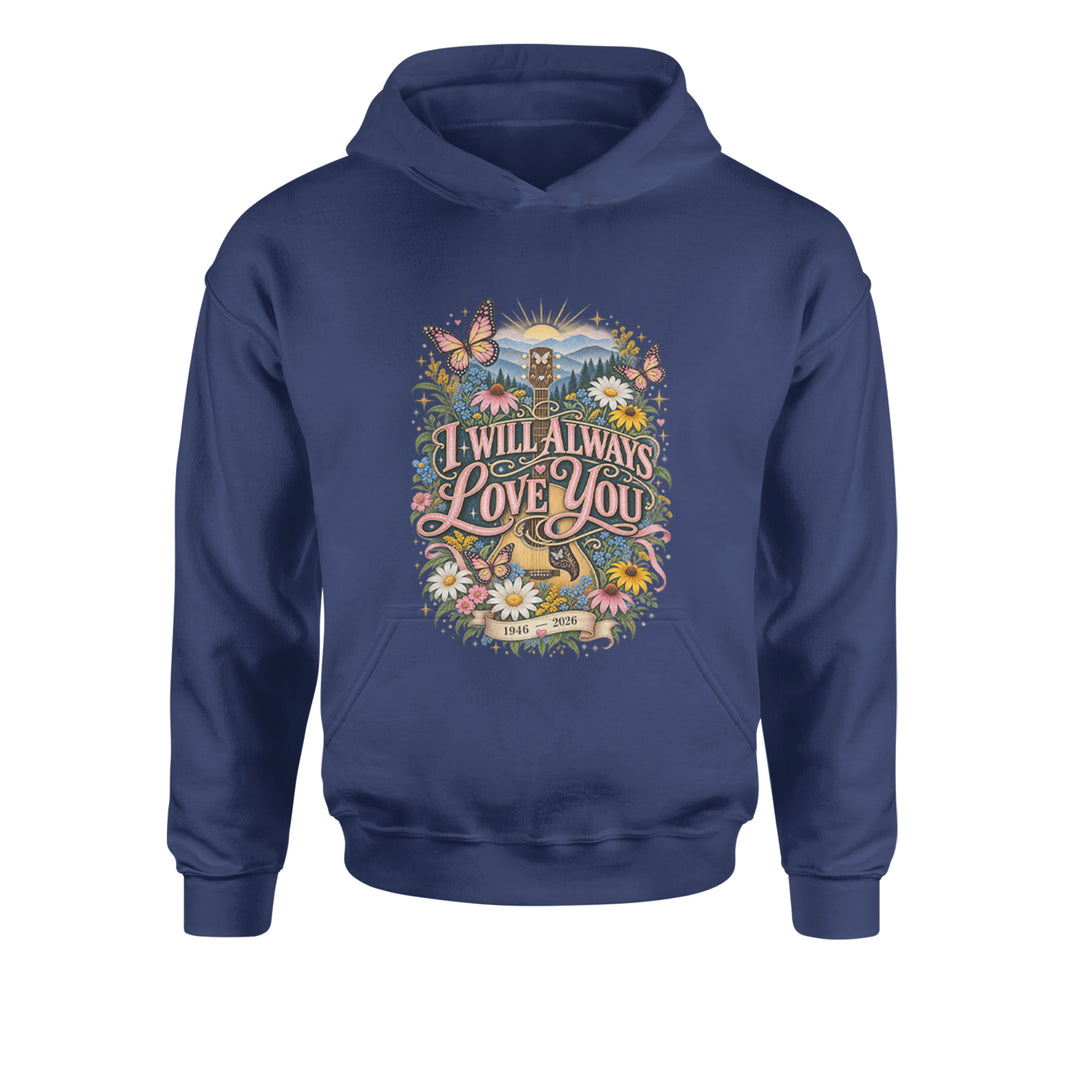 I Will Always Love You Dolly Youth-Sized Hoodie Navy Blue