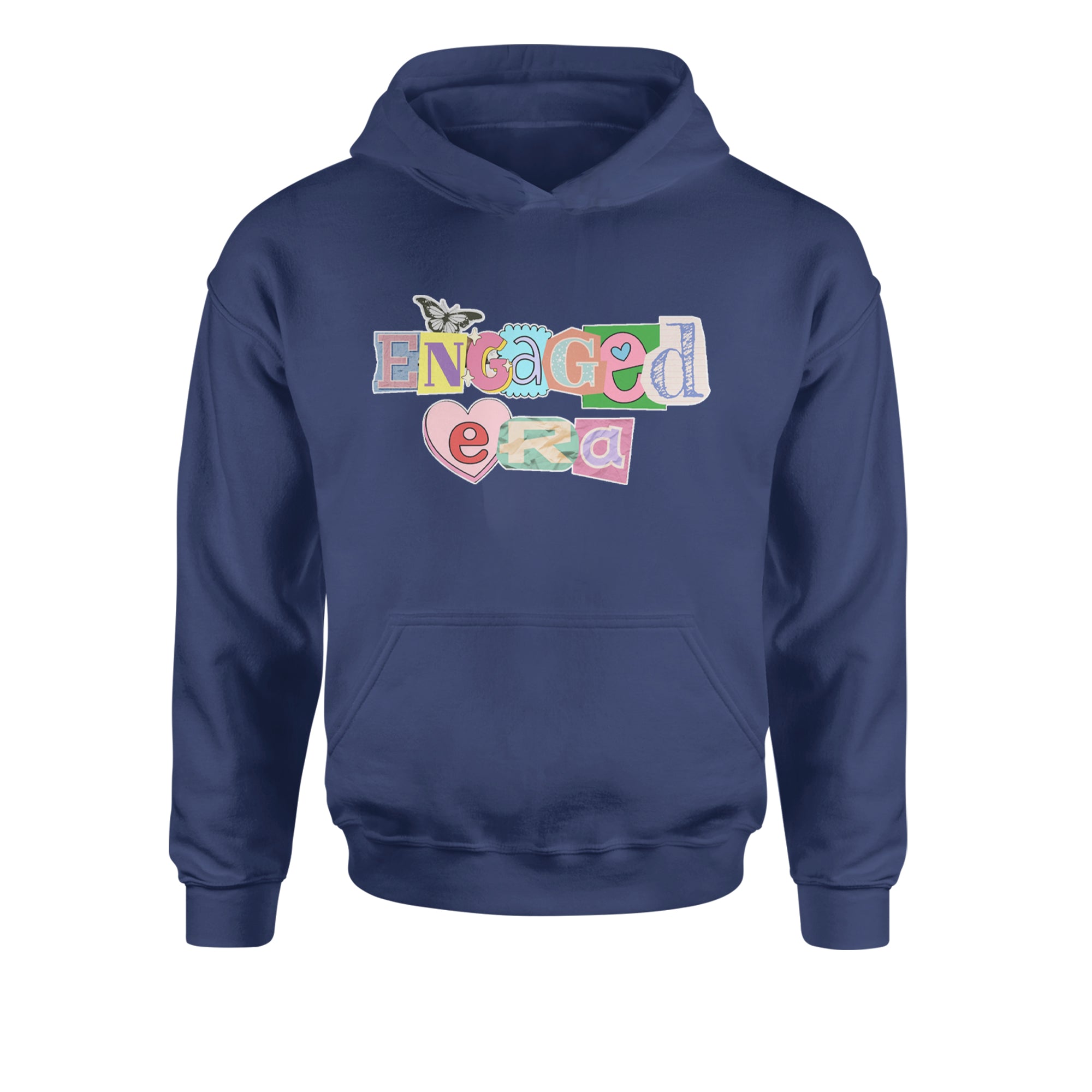 Engaged Era Aesthetic Retro Collage Design Youth-Sized Hoodie Navy Blue
