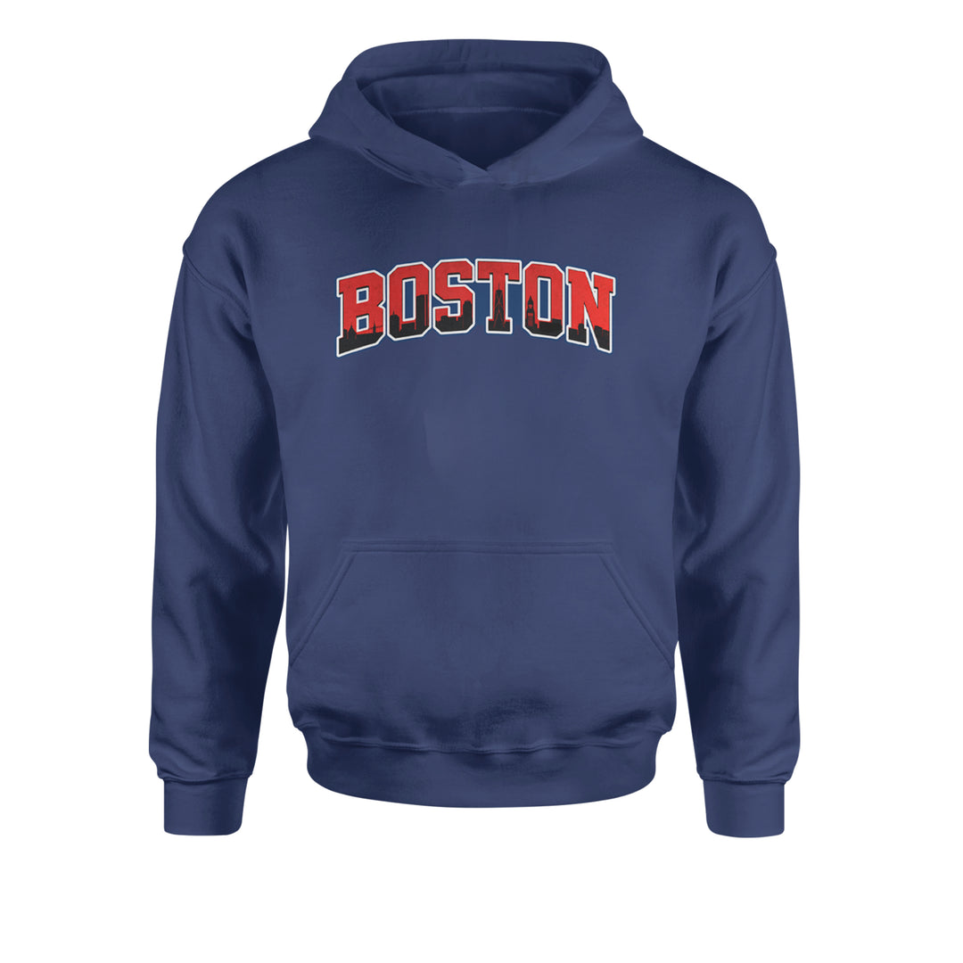 Boston City Pride Skyline Youth-Sized Hoodie Navy Blue
