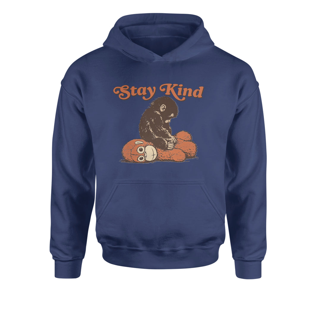Punch Stay Kind Macaque Youth-Sized Hoodie Navy Blue