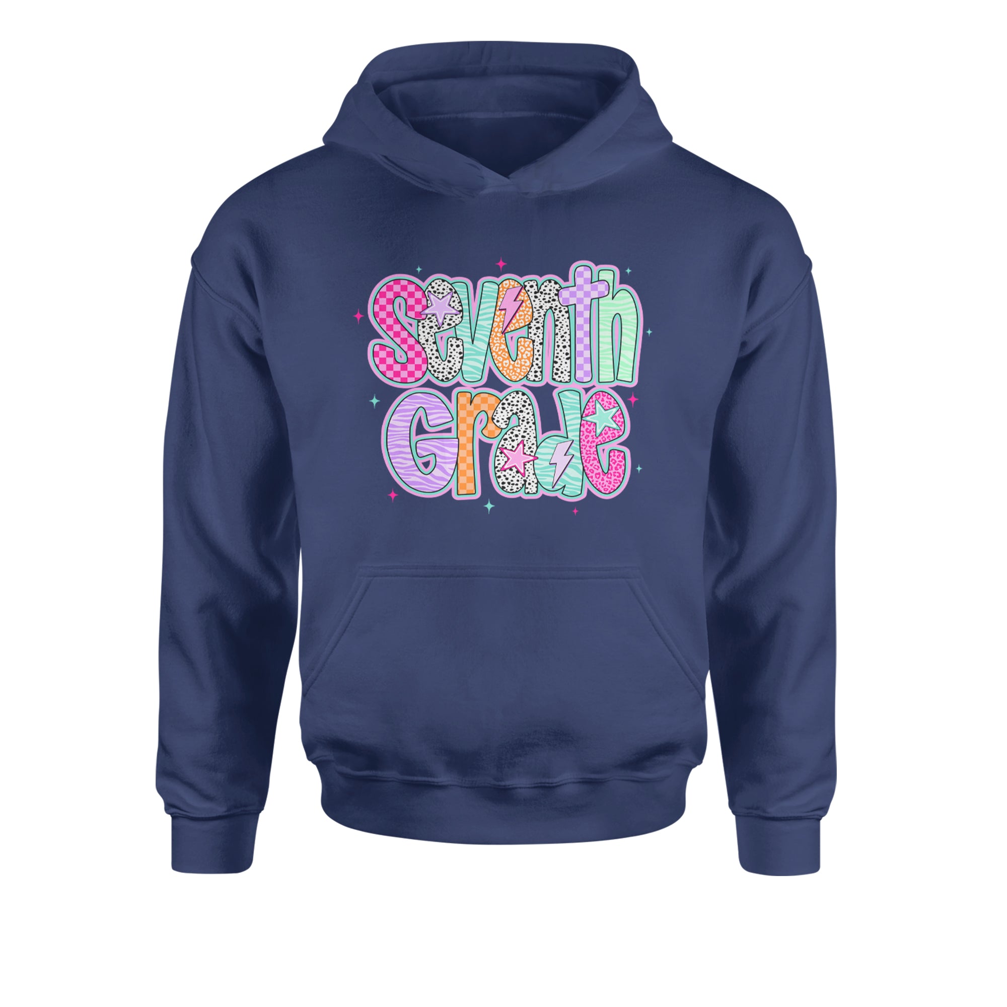 Seventh Grade Swagger Colorful Back to School Youth-Sized Hoodie Navy Blue