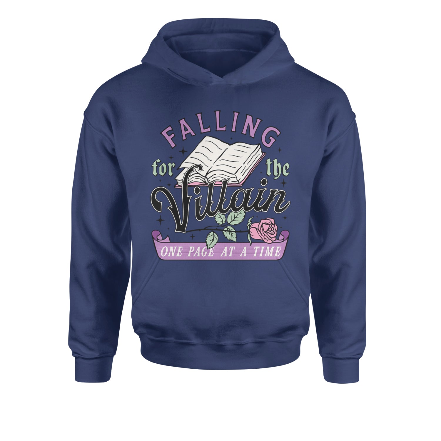 Falling For The Villain One Page At A TimeYouth-Sized Hoodie Navy Blue