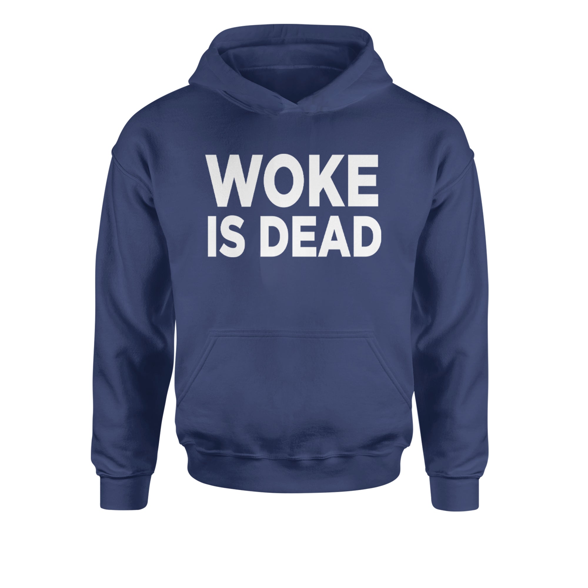 Woke Is Dead Satire Youth-Sized Hoodie Navy Blue
