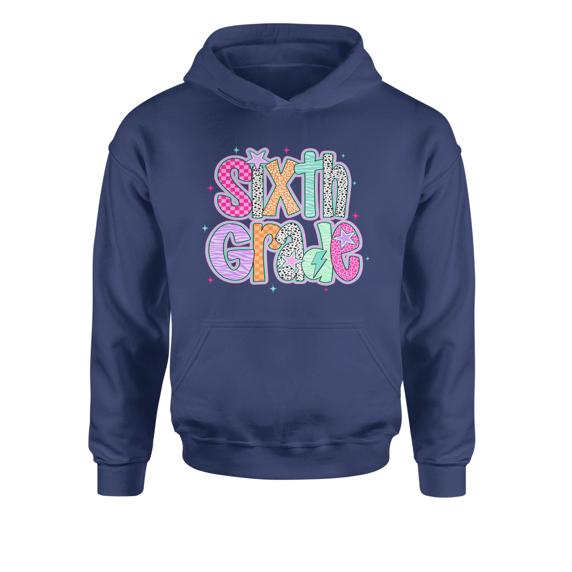 Sixth Grade Colorful Back to School Youth-Sized Hoodie Navy Blue