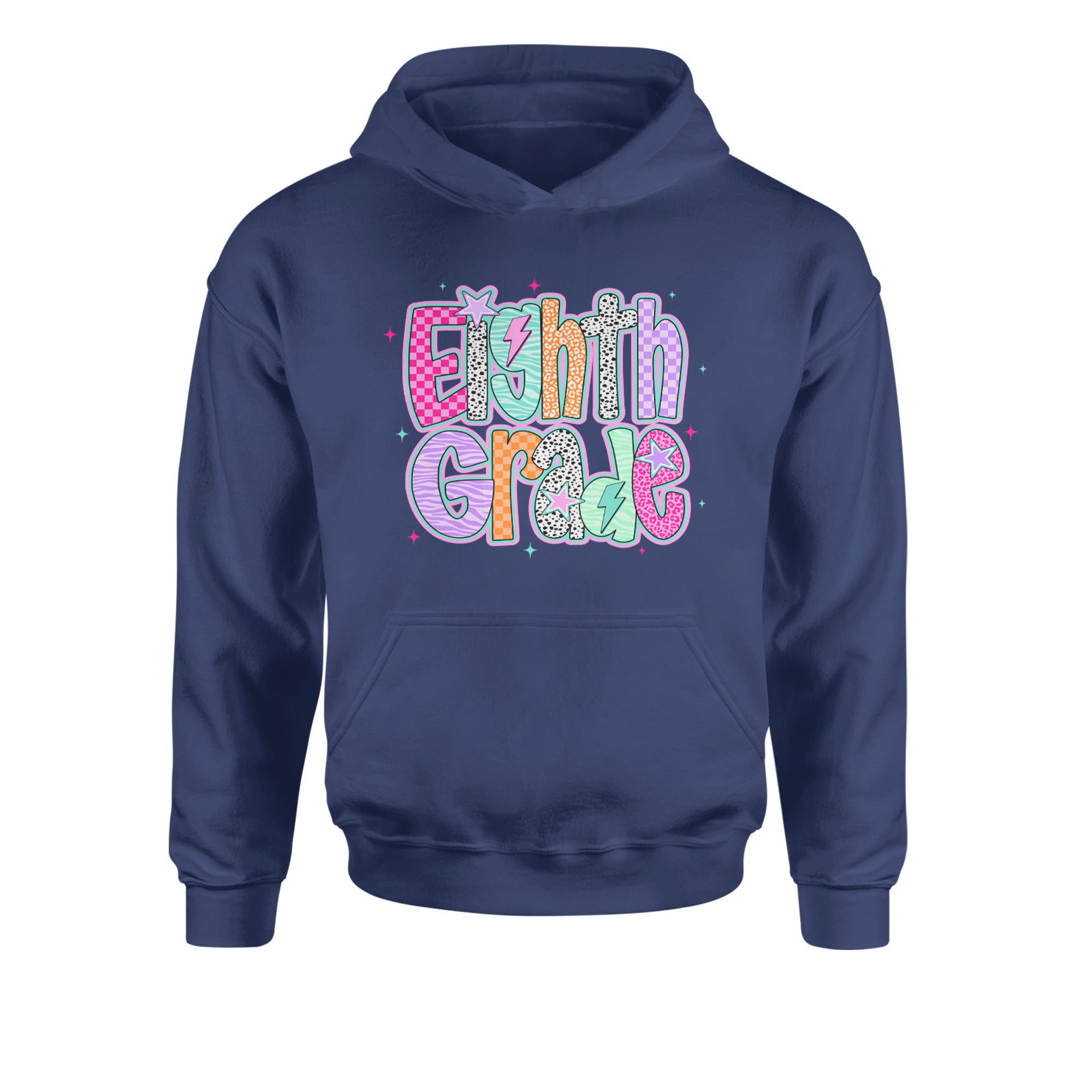 Eighth Grade Energy Colorful Back to School Youth-Sized Hoodie Navy Blue