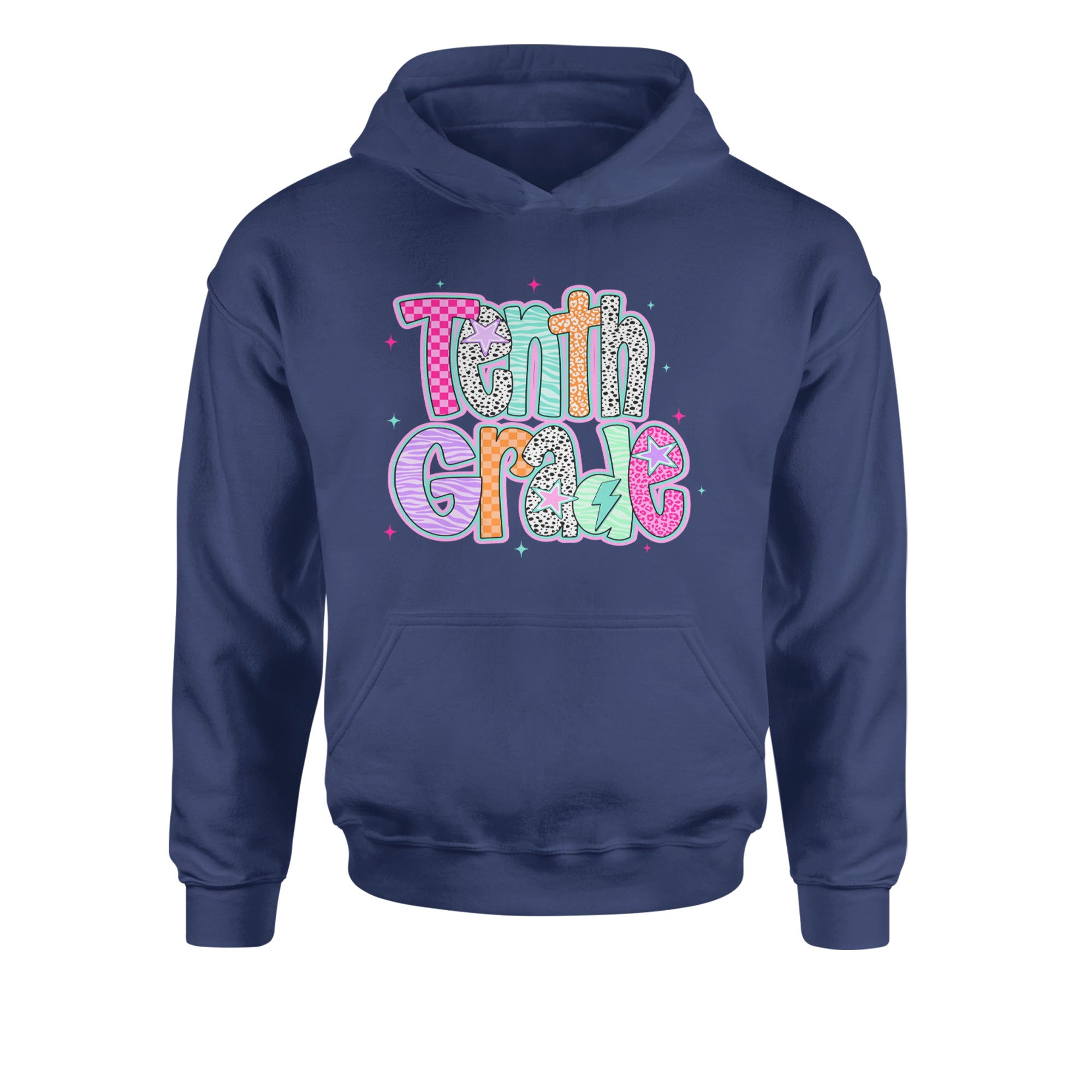 Tenth Grade Trendsetter Colorful Back to School Youth-Sized Hoodie Navy Blue
