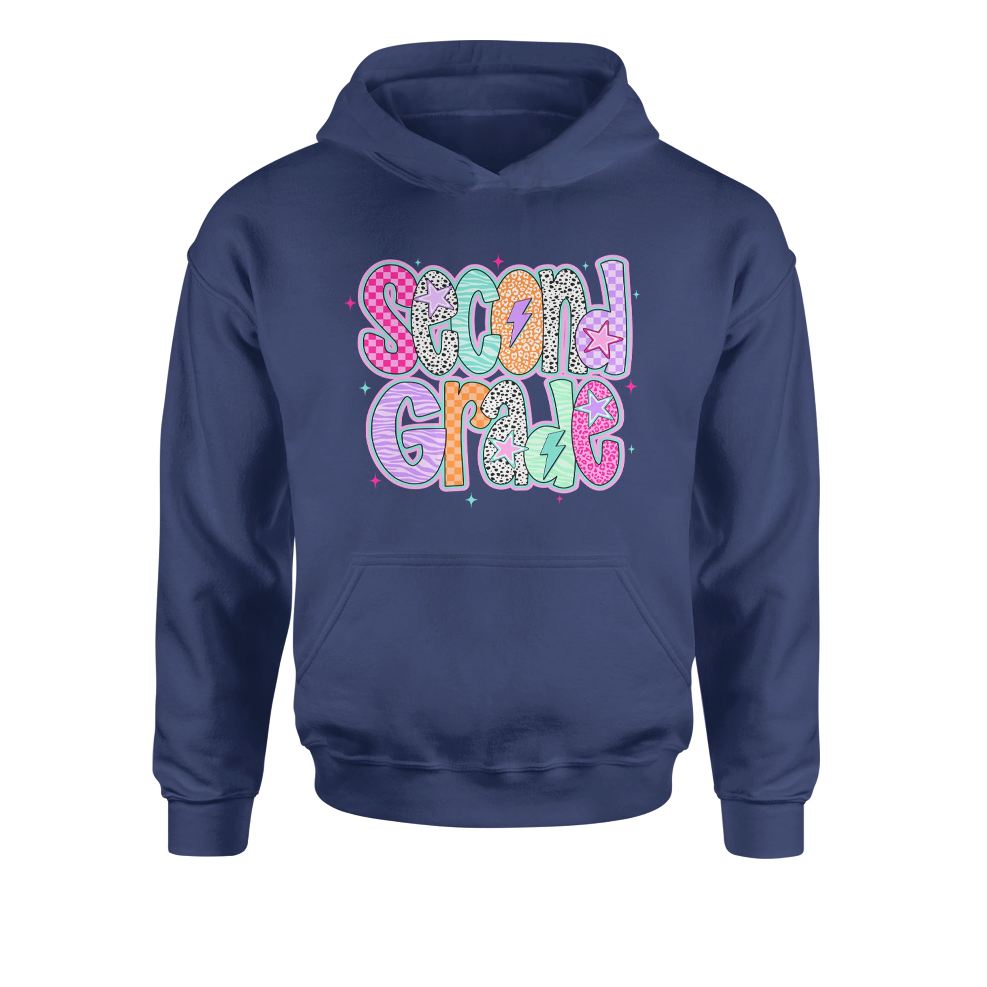 Second Grade Star Colorful Back to School Youth-Sized Hoodie Navy Blue