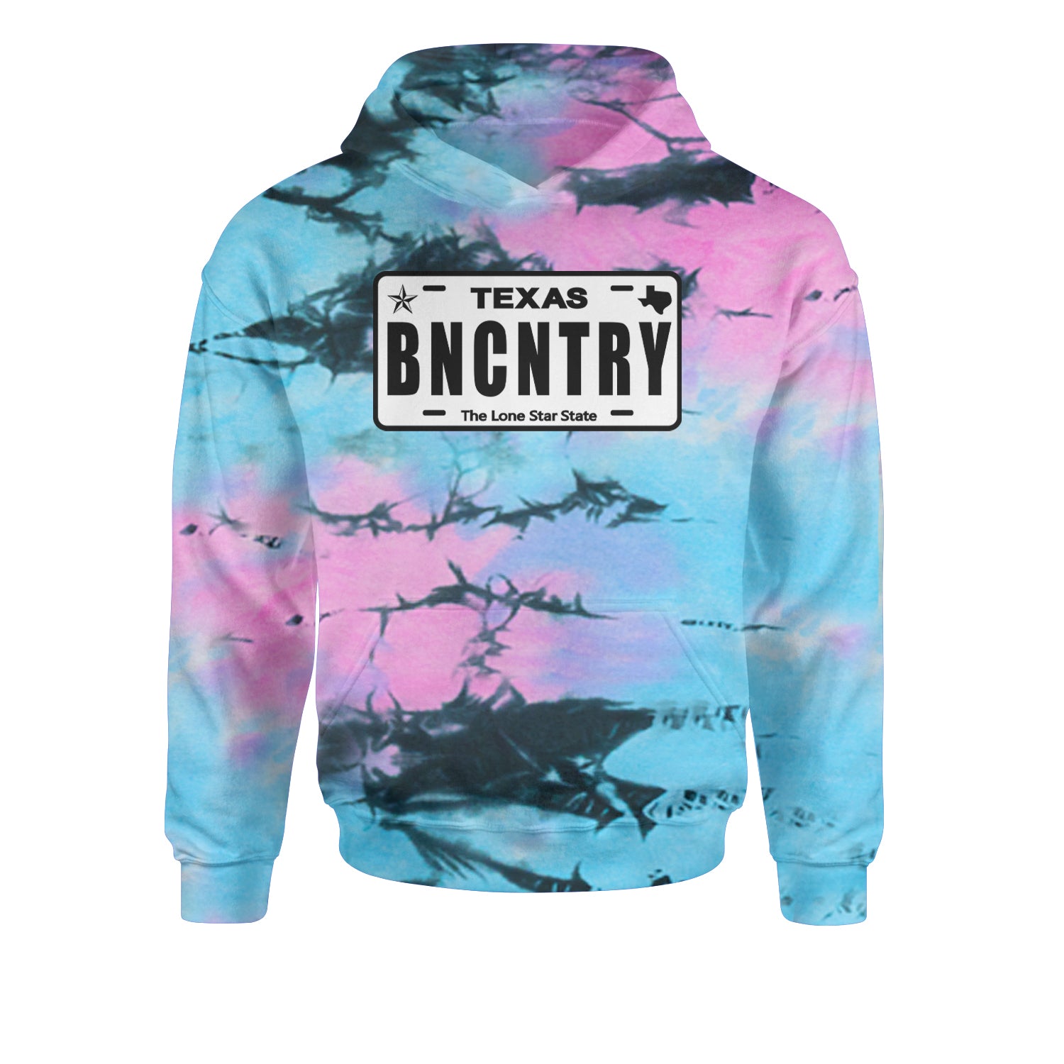 Texas License Plate BNCNTRY Youth-Sized Hoodie Tie-Dye Pacific