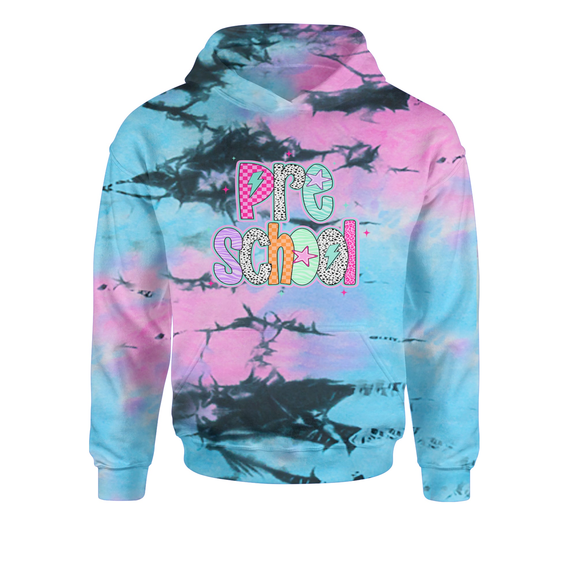 Preschool Power Colorful Back to School Youth-Sized Hoodie Tie-Dye Pacific