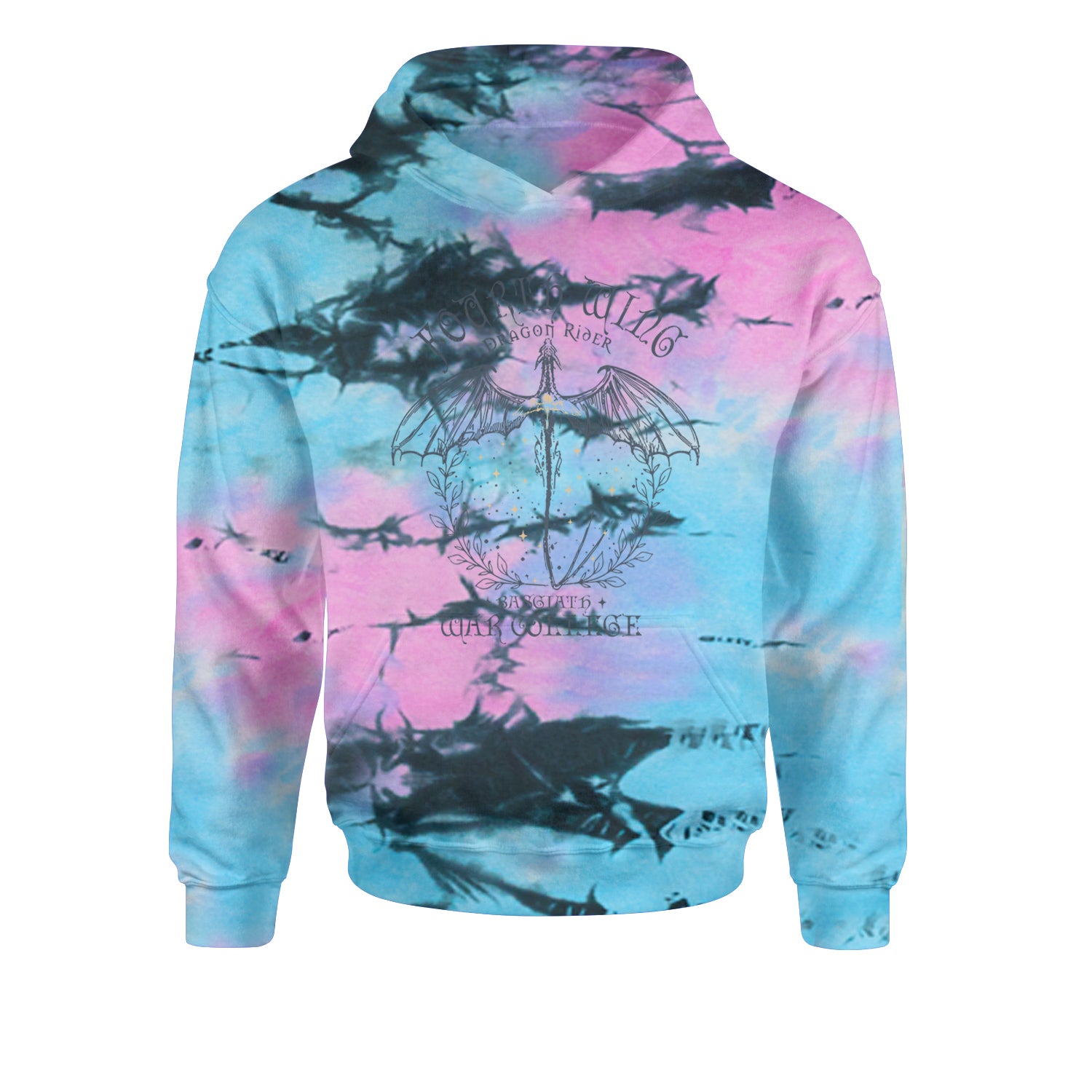 Fourth Wing Dragon Rider Vintage Basgiath War College Youth-Sized Hoodie Tie-Dye Pacific