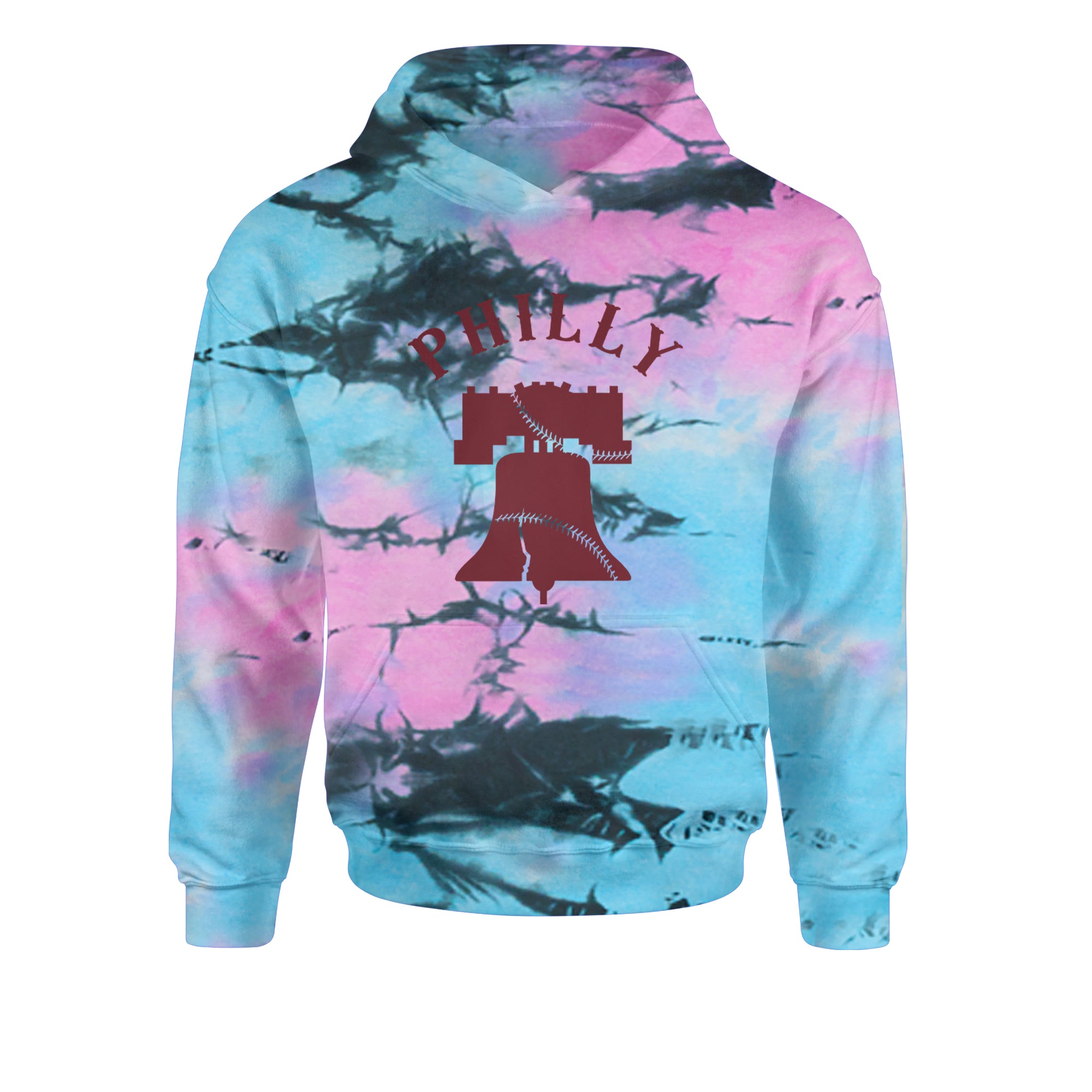 Philly Cracked Liberty Bell Youth-Sized Hoodie Tie-Dye Pacific