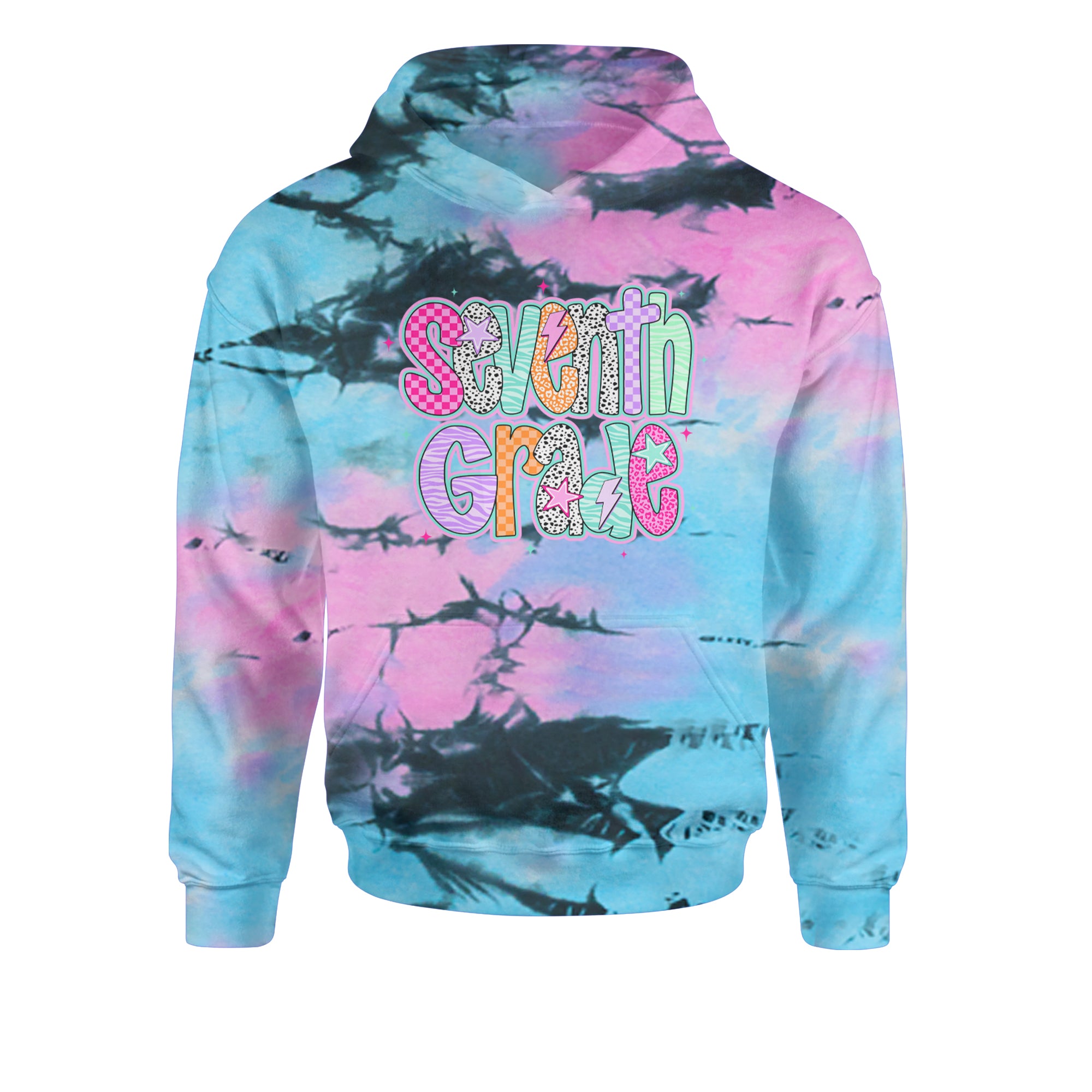 Seventh Grade Swagger Colorful Back to School Youth-Sized Hoodie Tie-Dye Pacific