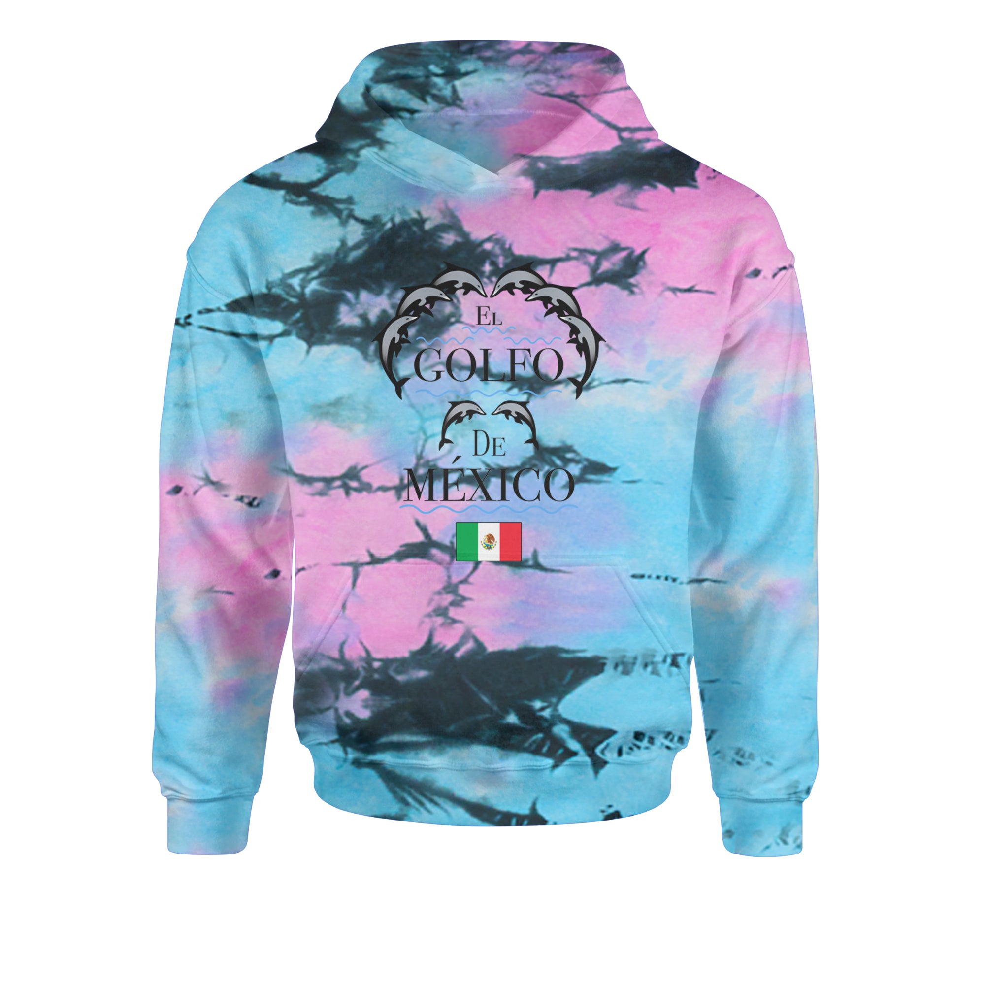 El Golfo De Mexico Dancing Dolphins Youth-Sized Hoodie Tie-Dye Pacific