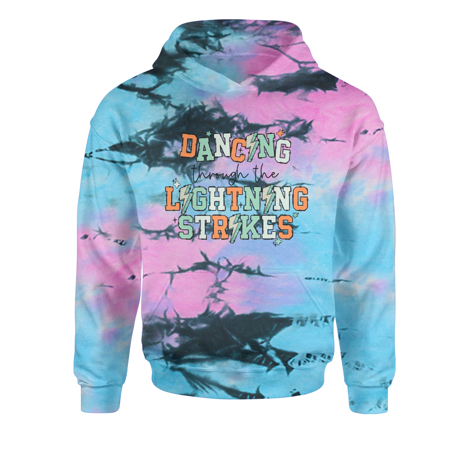 Dancing Through The Lightning Strikes Youth-Sized Hoodie Tie-Dye Pacific