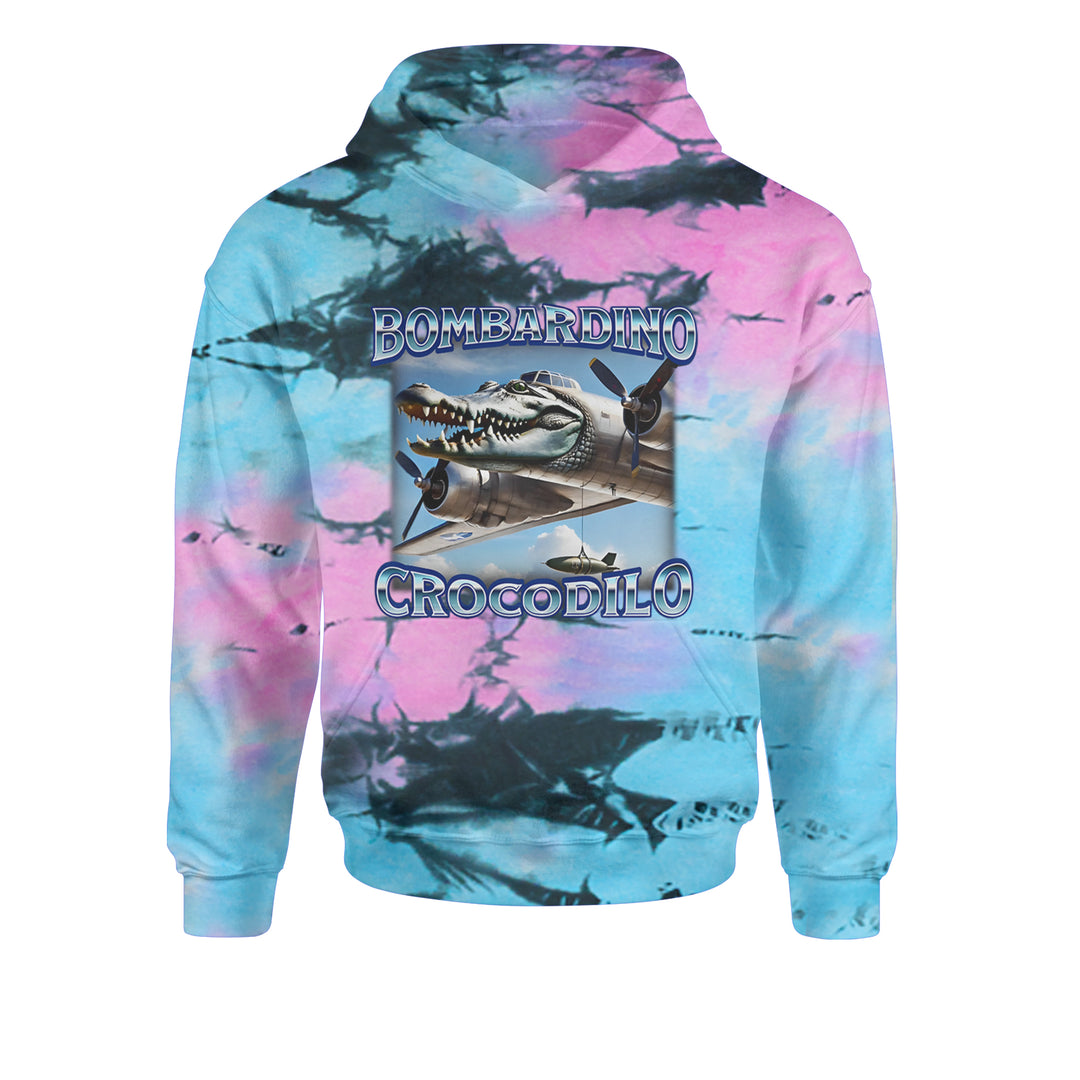 Bombardino Crocodilo Brainrot Youth-Sized Hoodie Tie-Dye Pacific