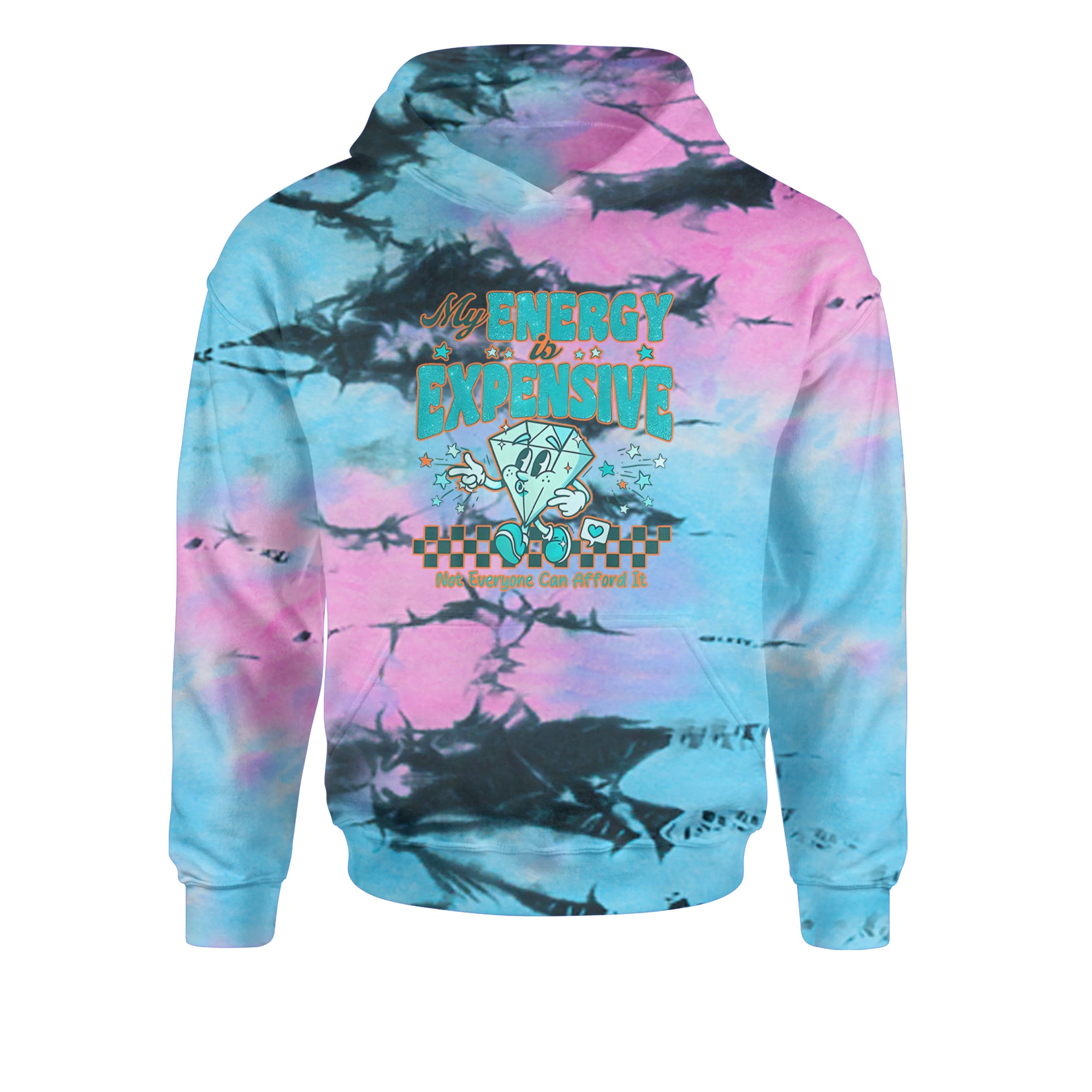 Diamond My Energy Is Expensive Youth-Sized Hoodie Tie-Dye Pacific