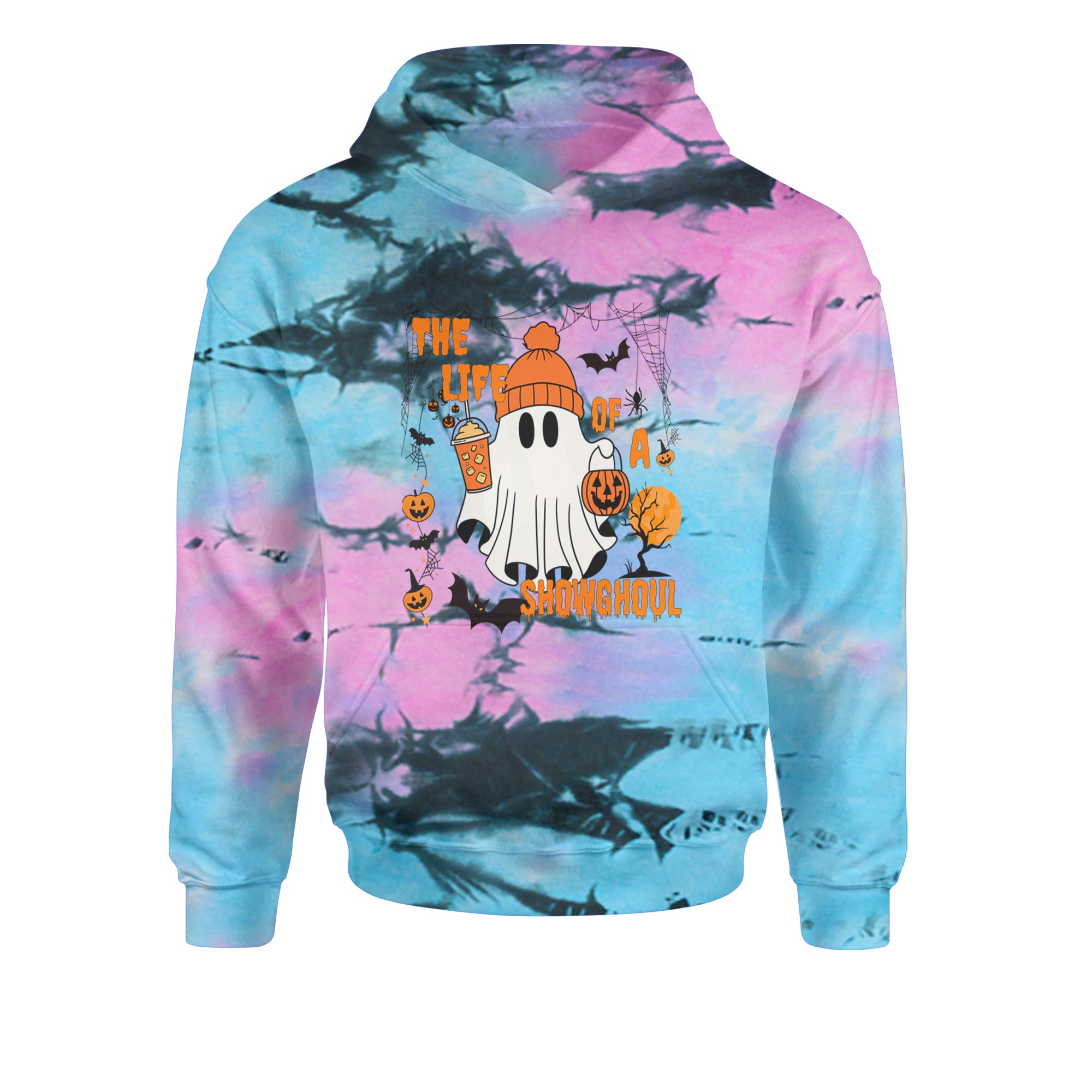 Life of a Showghoul Halloween Showgirl Vibes Youth-Sized Hoodie Tie-Dye Pacific