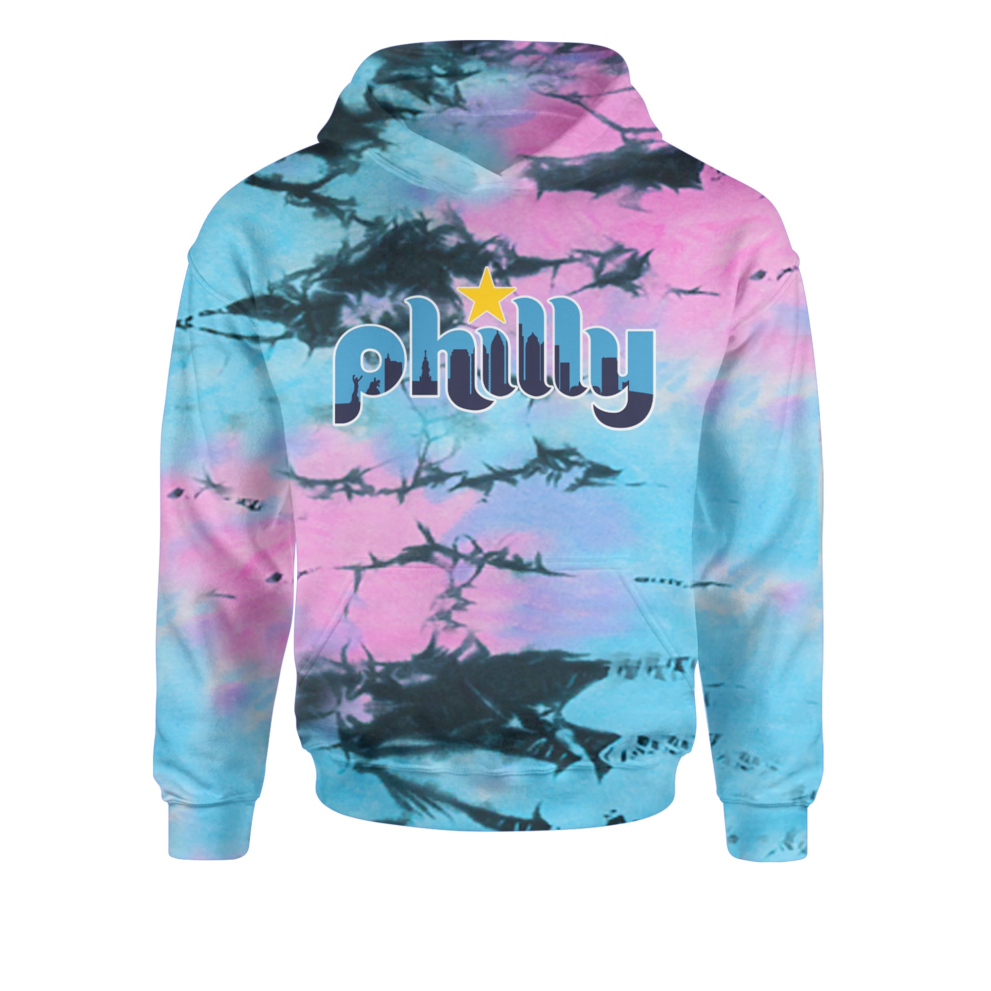 Skyline Philly Philadelphia Youth-Sized Hoodie Tie-Dye Pacific