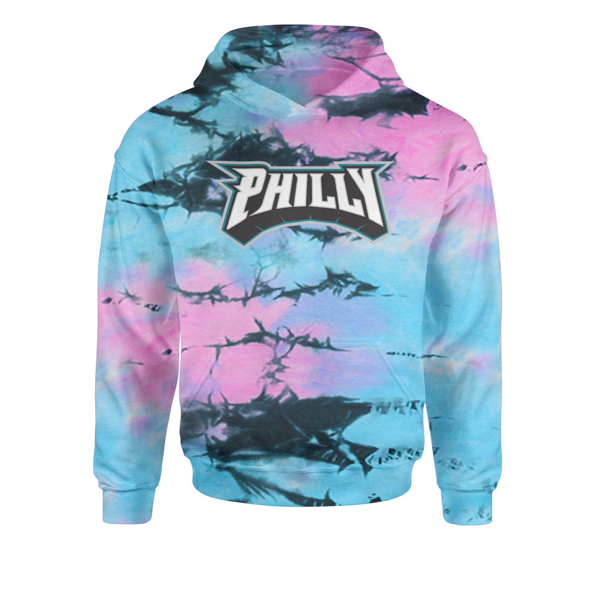Philly Bold Block Throwback Youth-Sized Hoodie Tie-Dye Pacific
