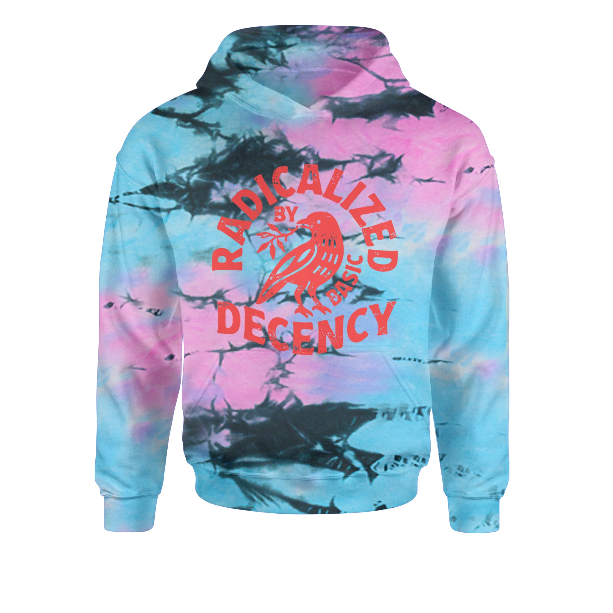 Radicalized by Basic Decency Dove Protest Statement Youth-Sized Hoodie Tie-Dye Pacific