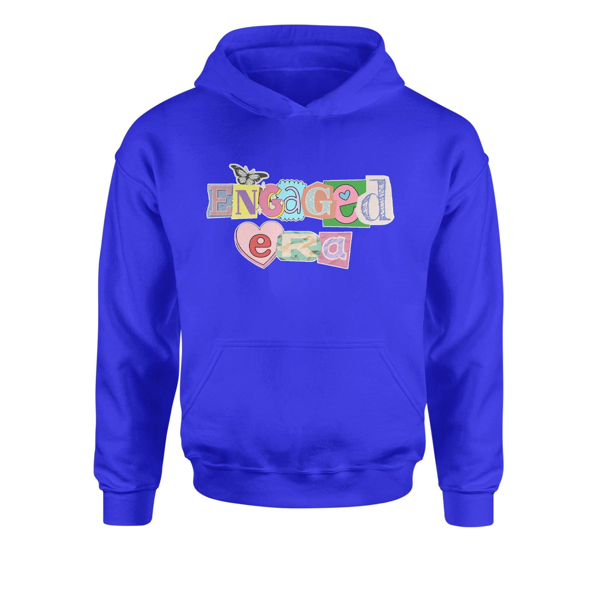 Engaged Era Aesthetic Retro Collage Design Youth-Sized Hoodie Royal Blue