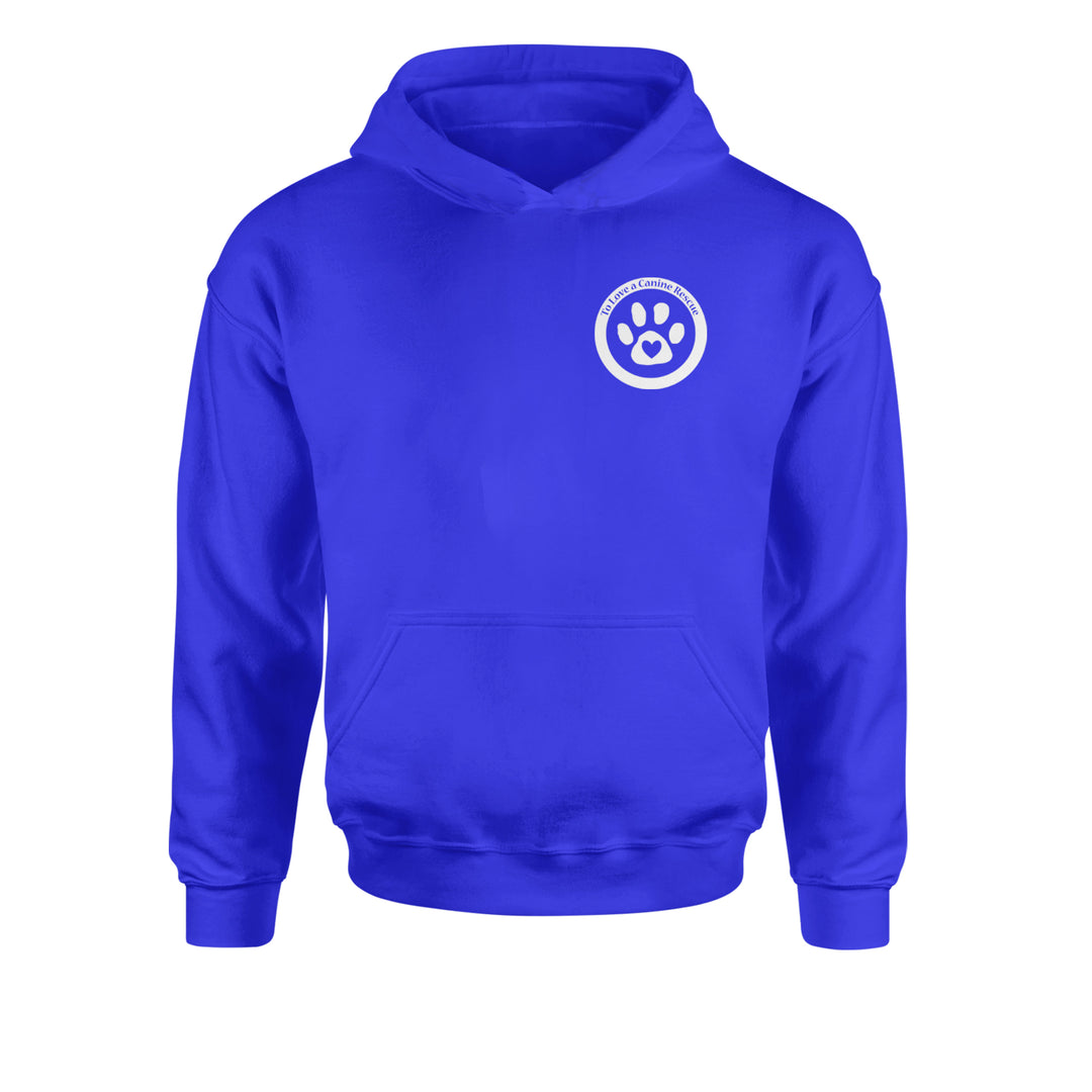 TLC To Love a Canine Dog Rescue White Youth-Sized Hoodie Royal Blue